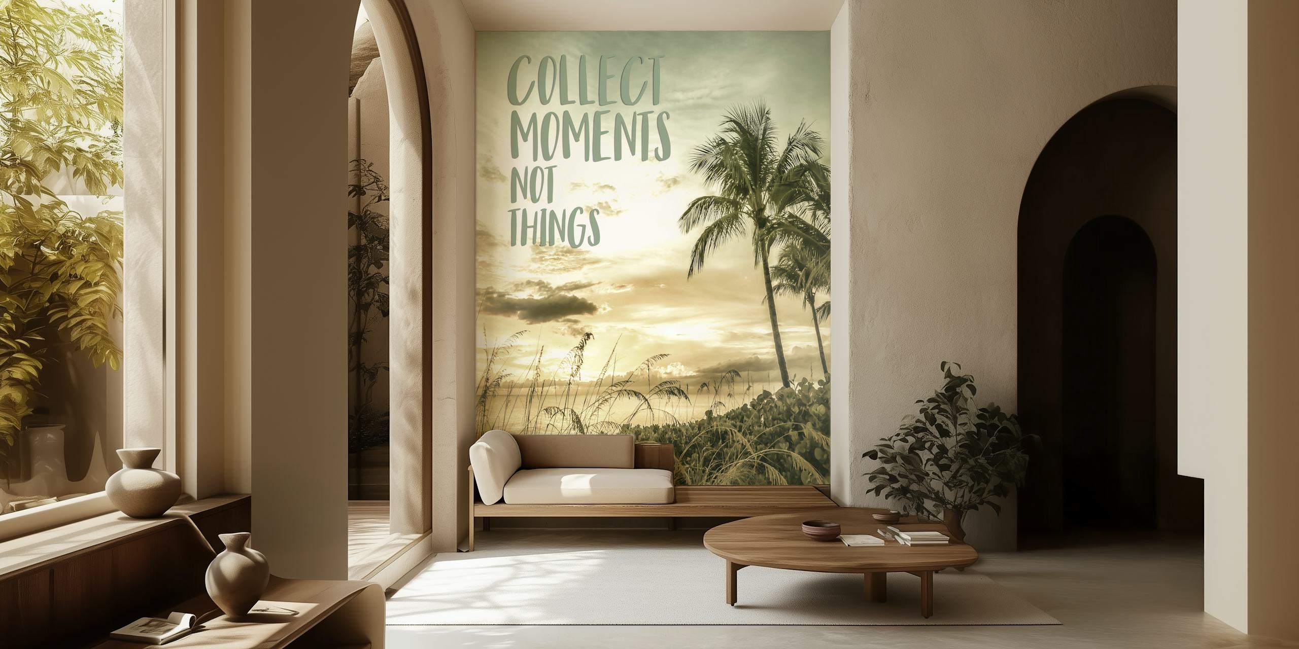 Tropical palm trees silhouette against a sunset background wallpaper