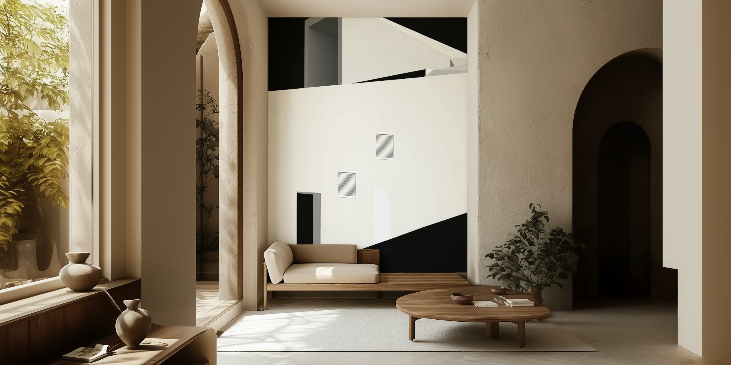 Modern architectural design with white walls and doors wallpaper