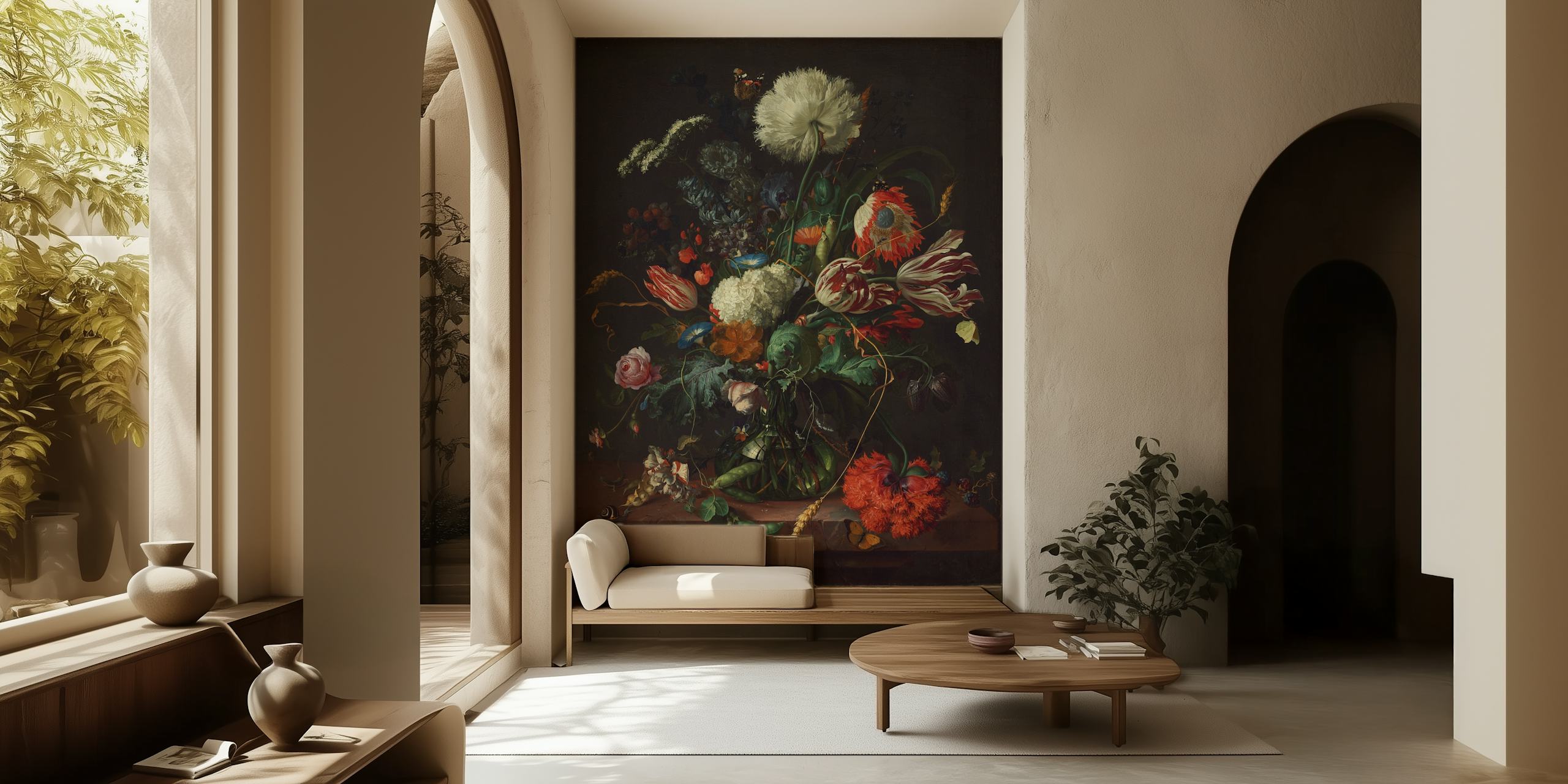Colorful bouquet of flowers in a vase on dark background wallpaper