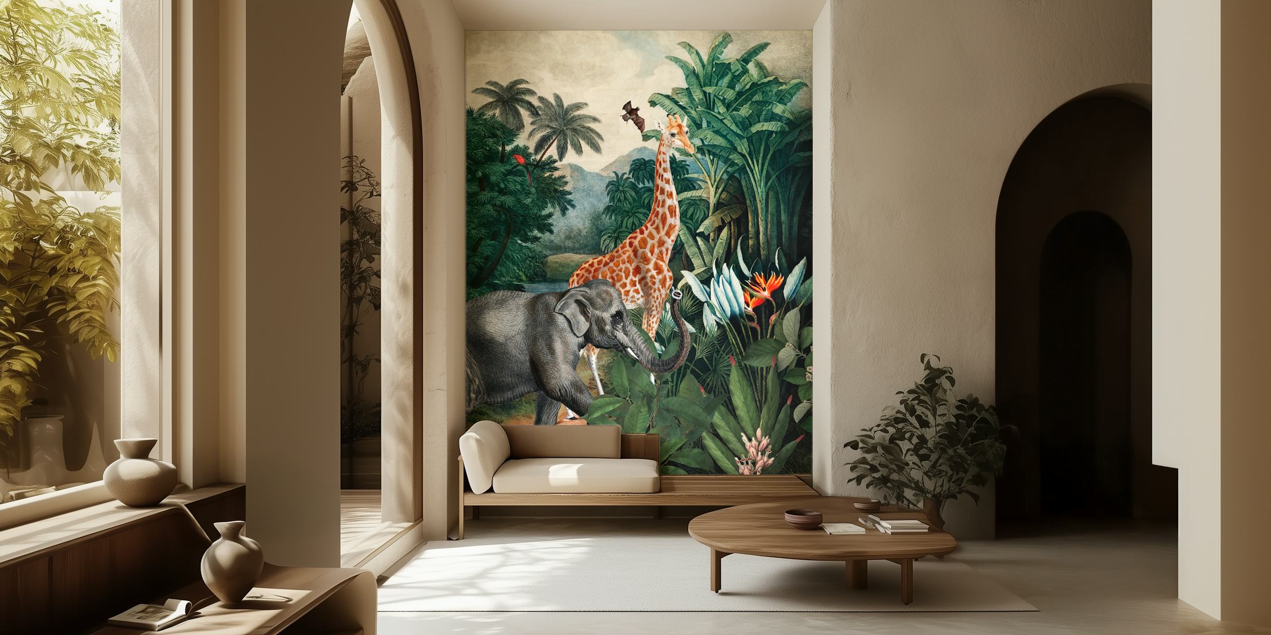 Tropical Animals in Jungle wallpaper design