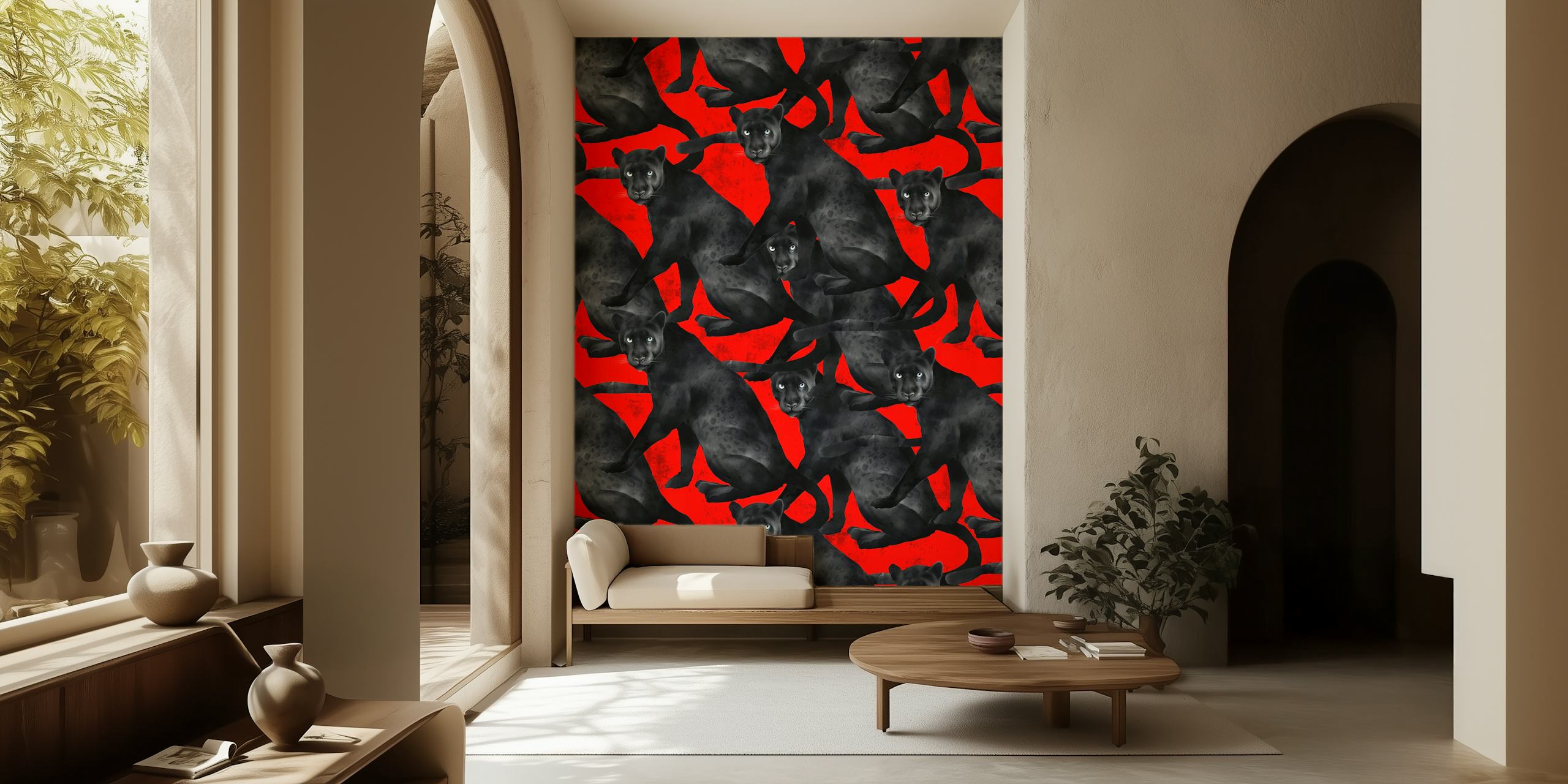 Panther on fire wallpaper design in a room