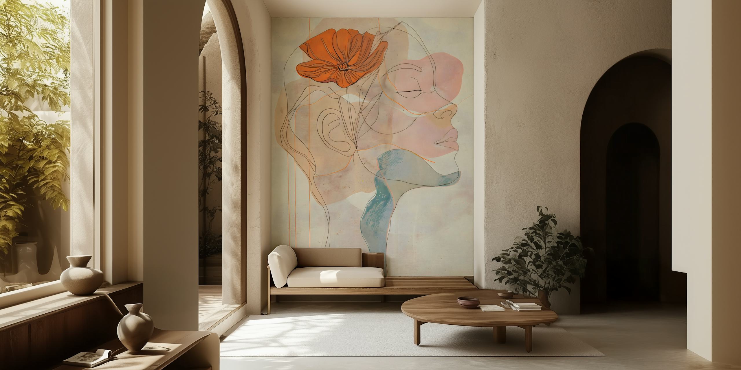 Contours of Woman behang in een kamer