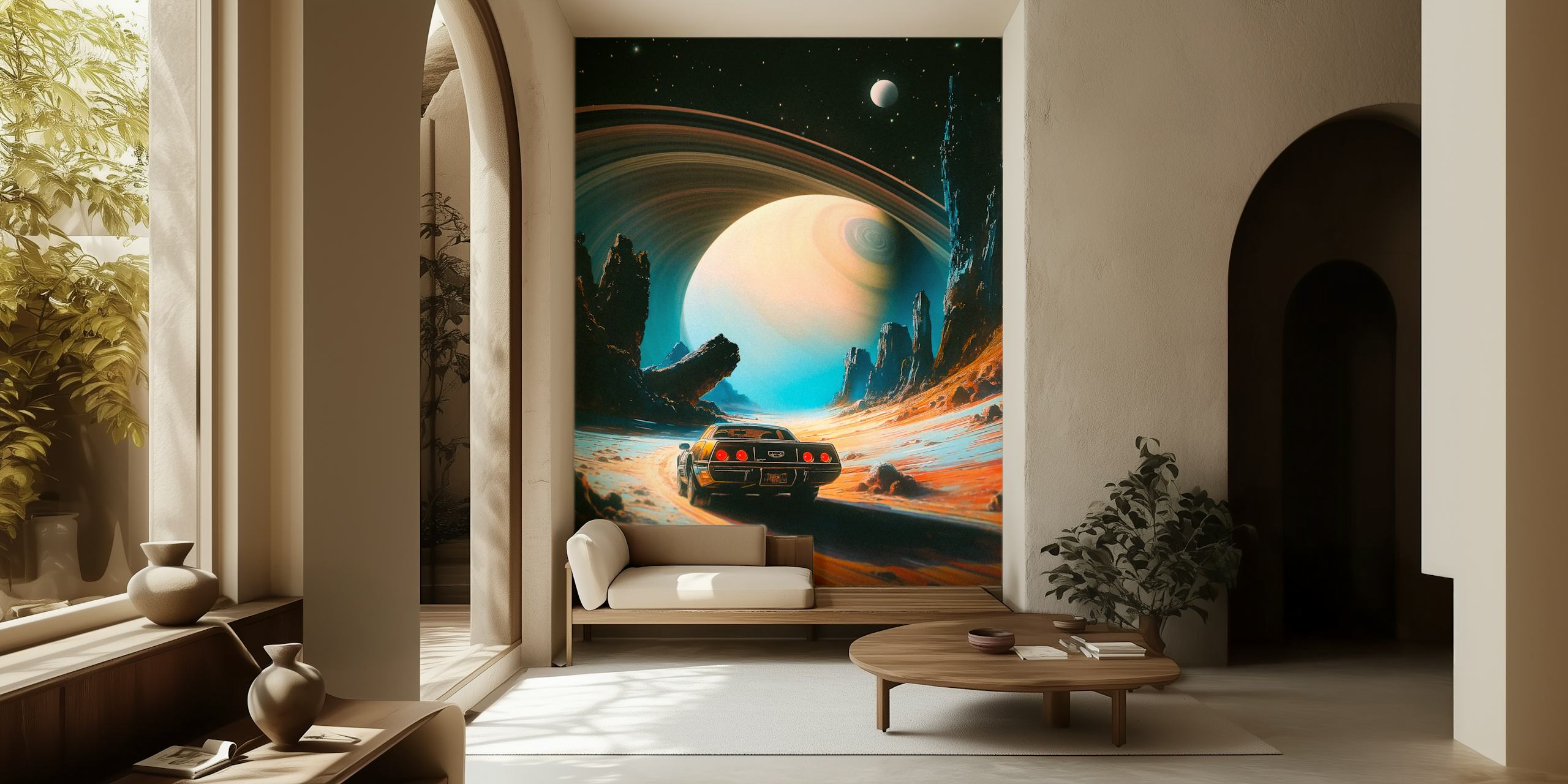 Cosmic adventure wallpaper in a modern room