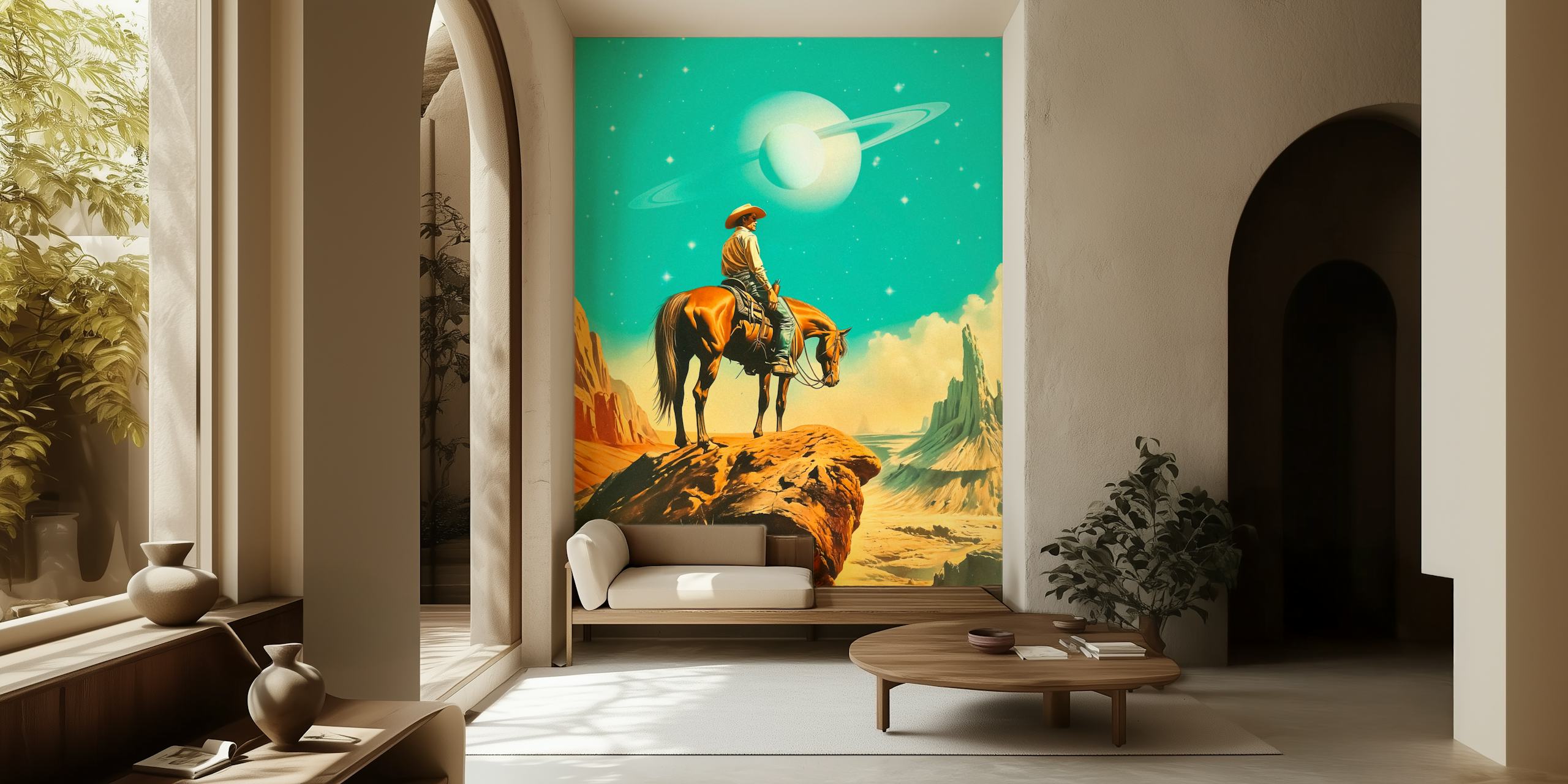 Western astronaut wallpaper in a room