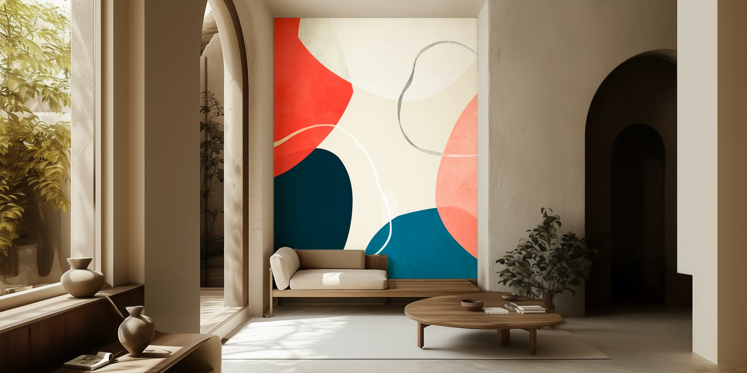 Colorful abstract shapes tapet i ett rum