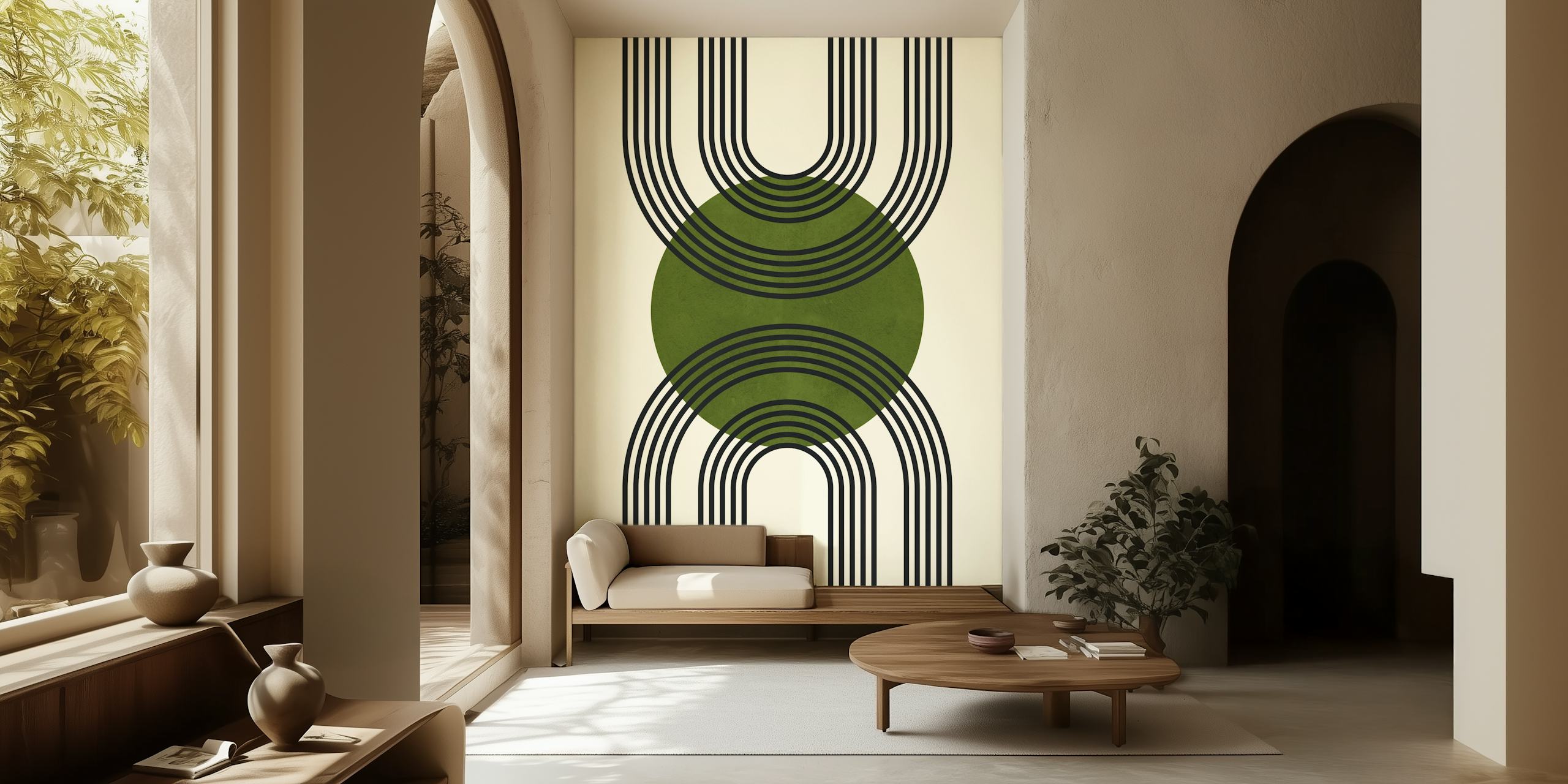 Green and black abstract geometric wallpaper design.