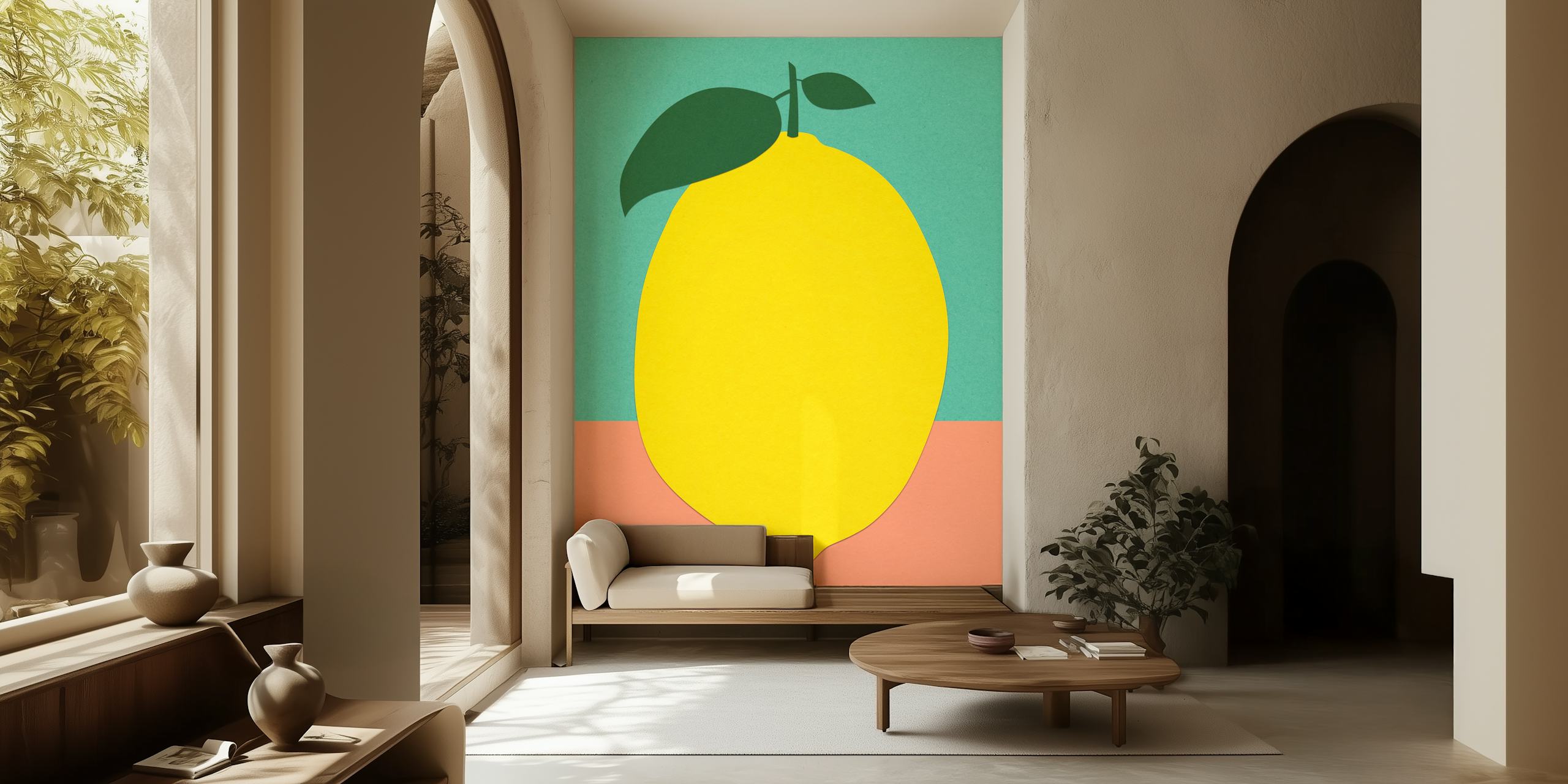 Lemon with two leaves papel pintado en una habitación