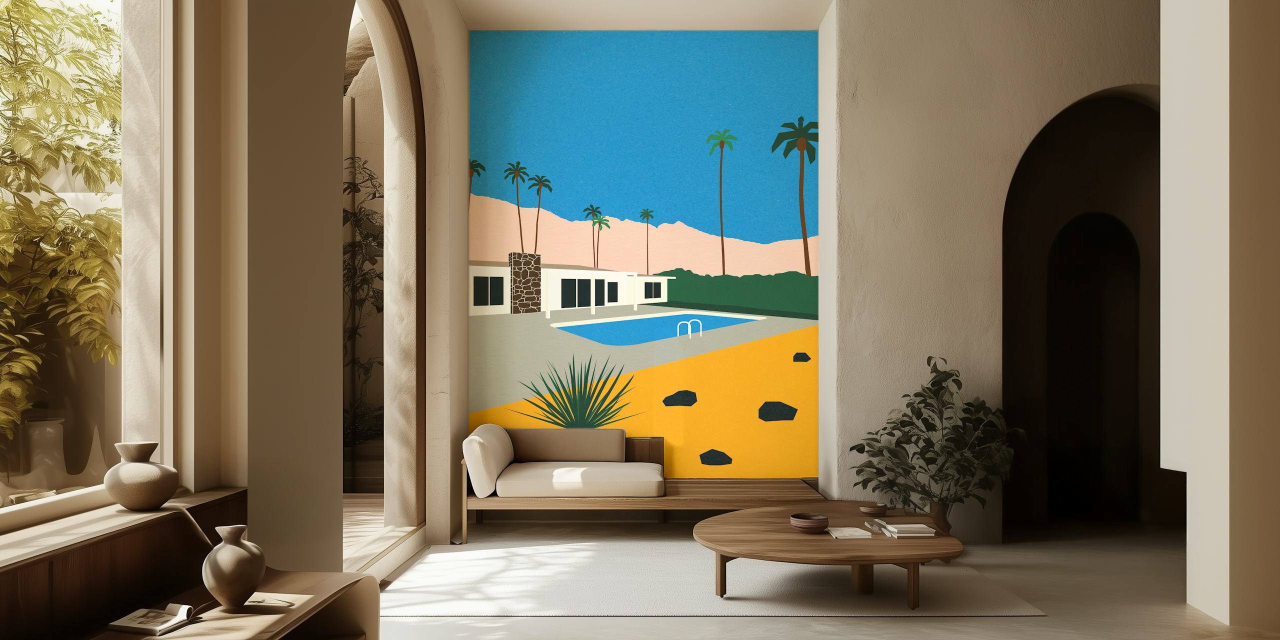 Papel tapiz Palm Spring Bungalow en una habitación moderna
