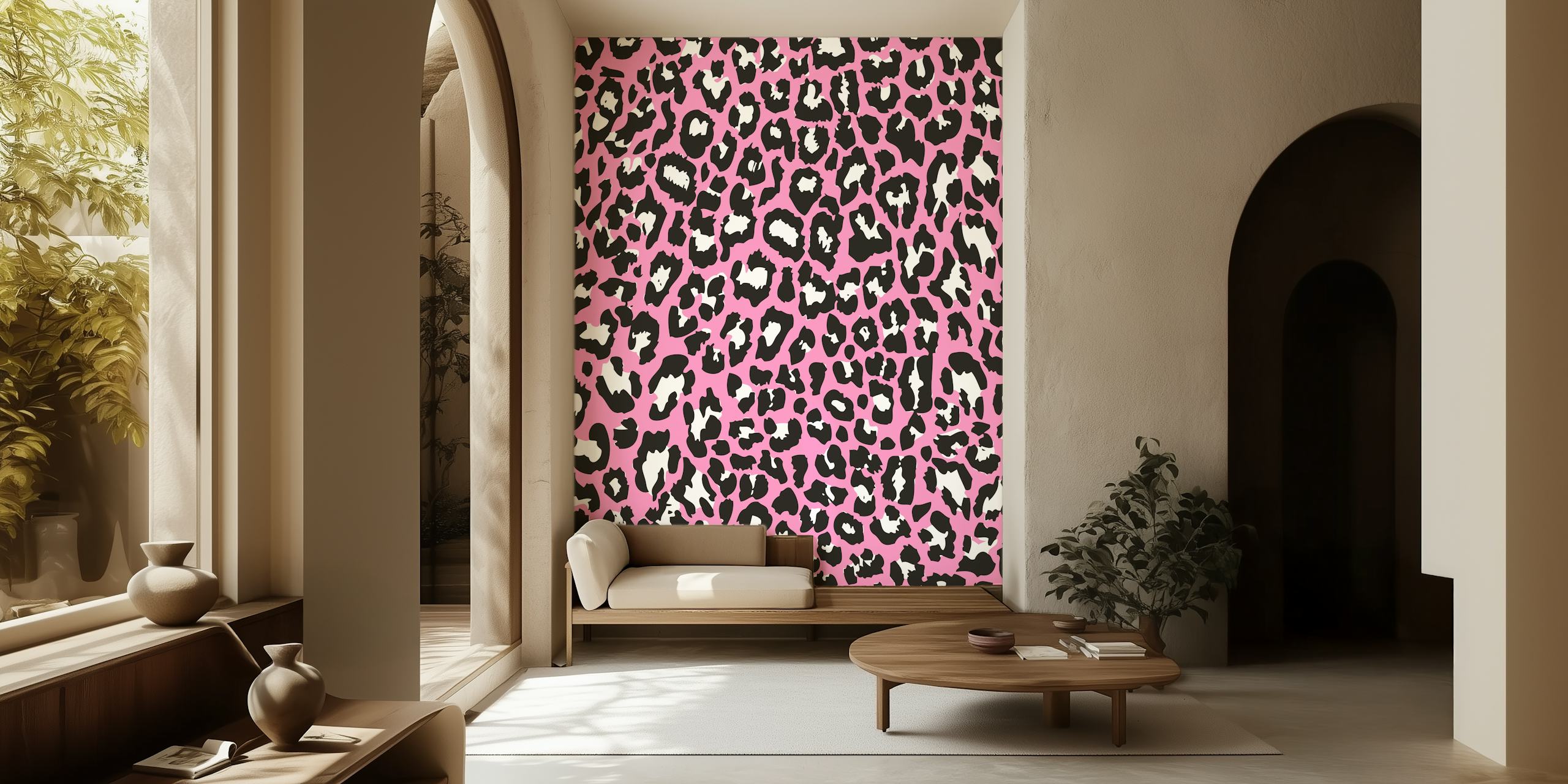 Pink Leopard print tapet i et værelse