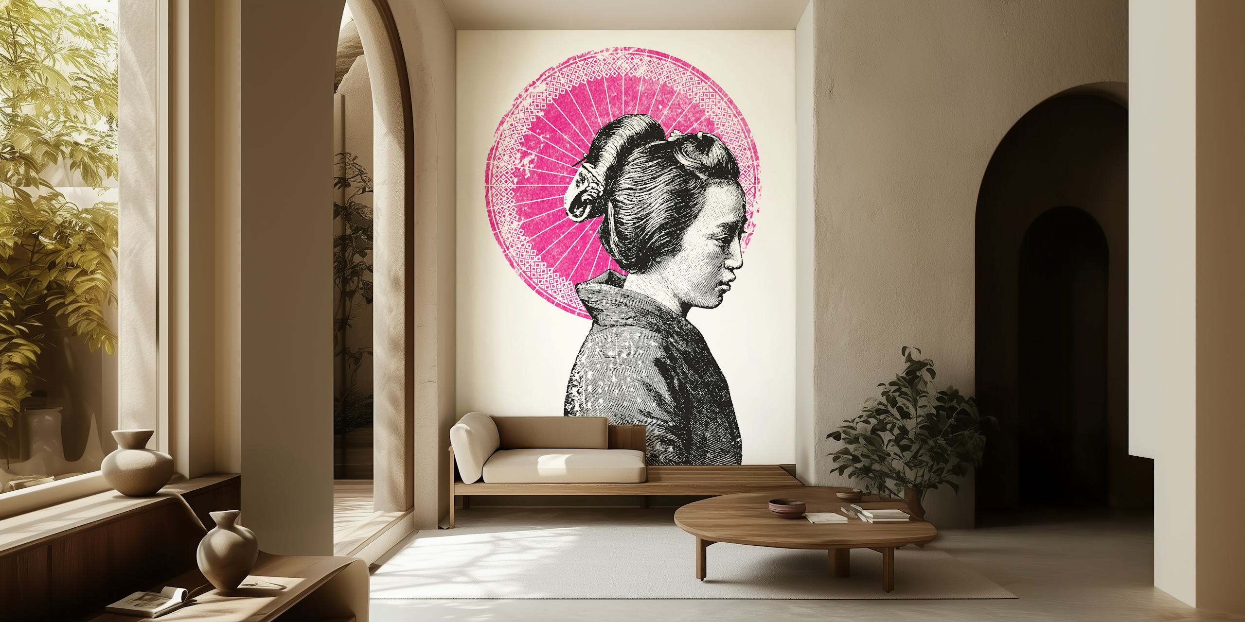 Geisha tapetdesign i moderne indretning