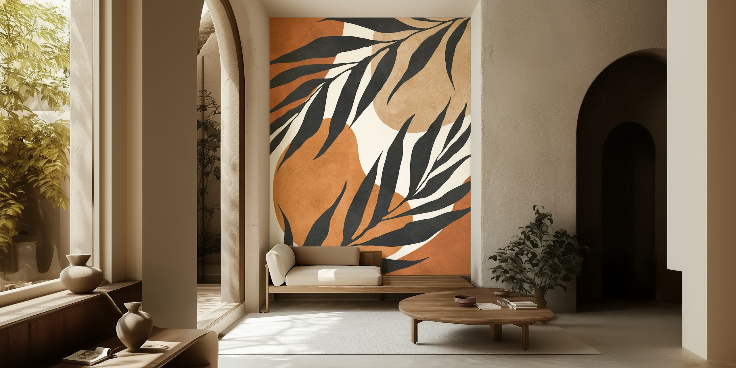 Boho chic floral pattern wall mural on a warm background