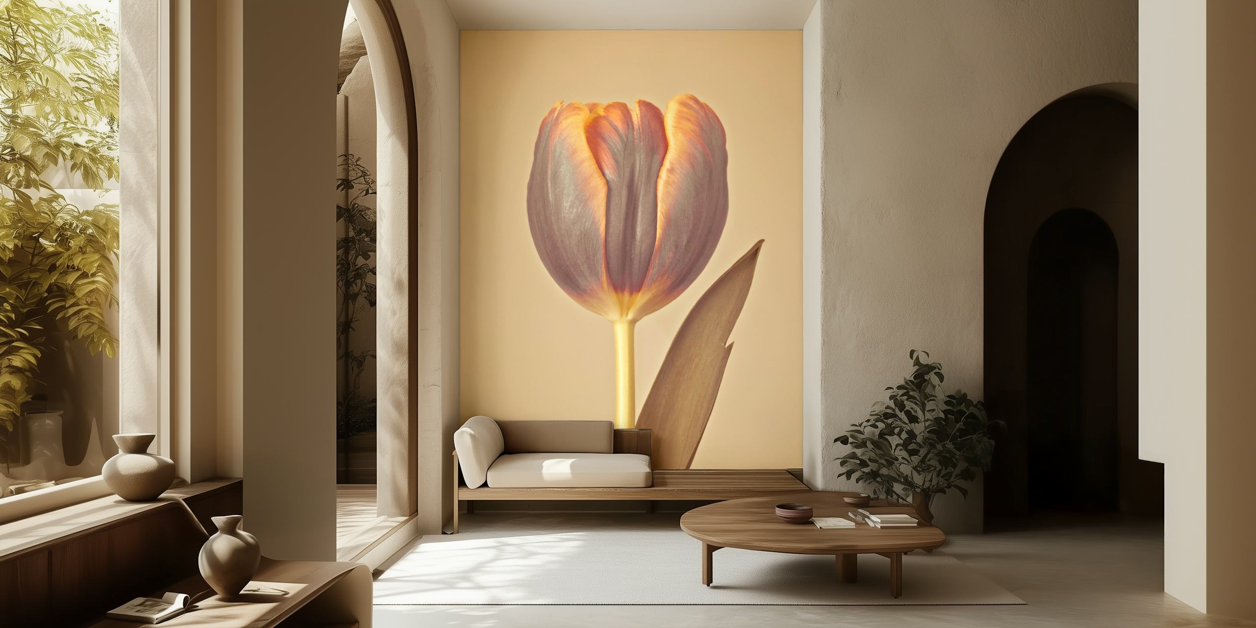 Single tulip on a beige background wallpaper