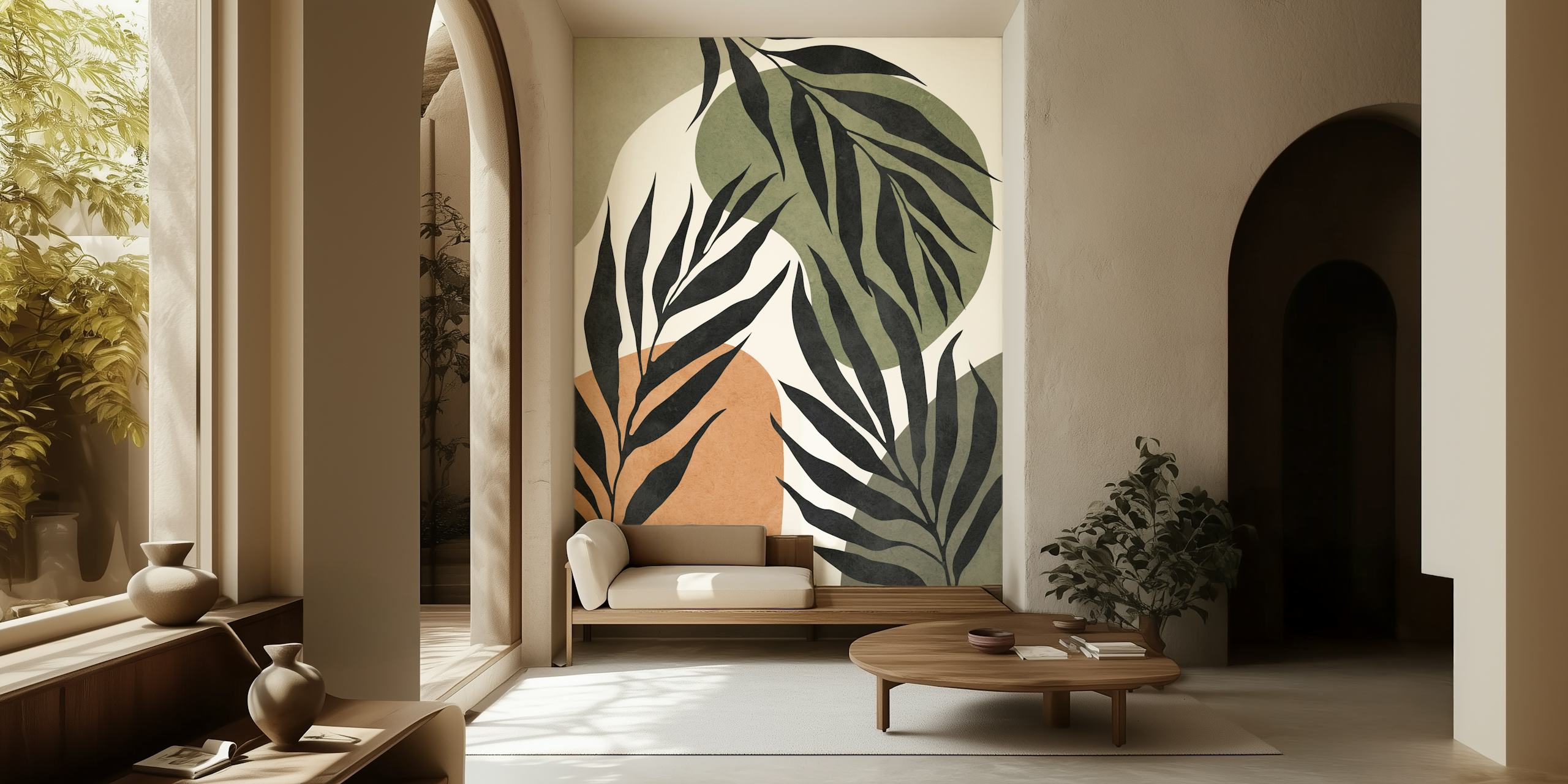 Floral boho wallpaper design in a room