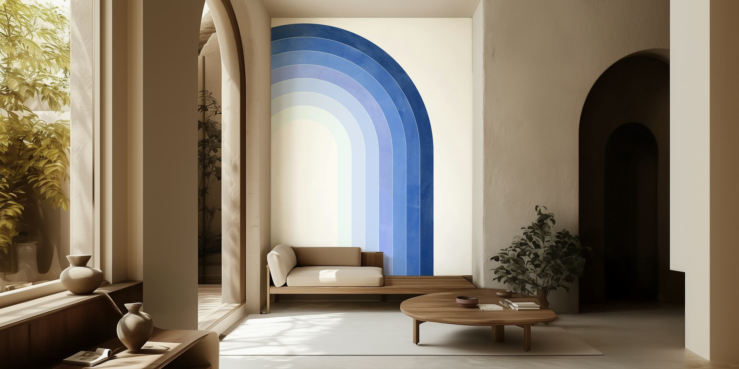Blue gradient arch pattern wallpaper