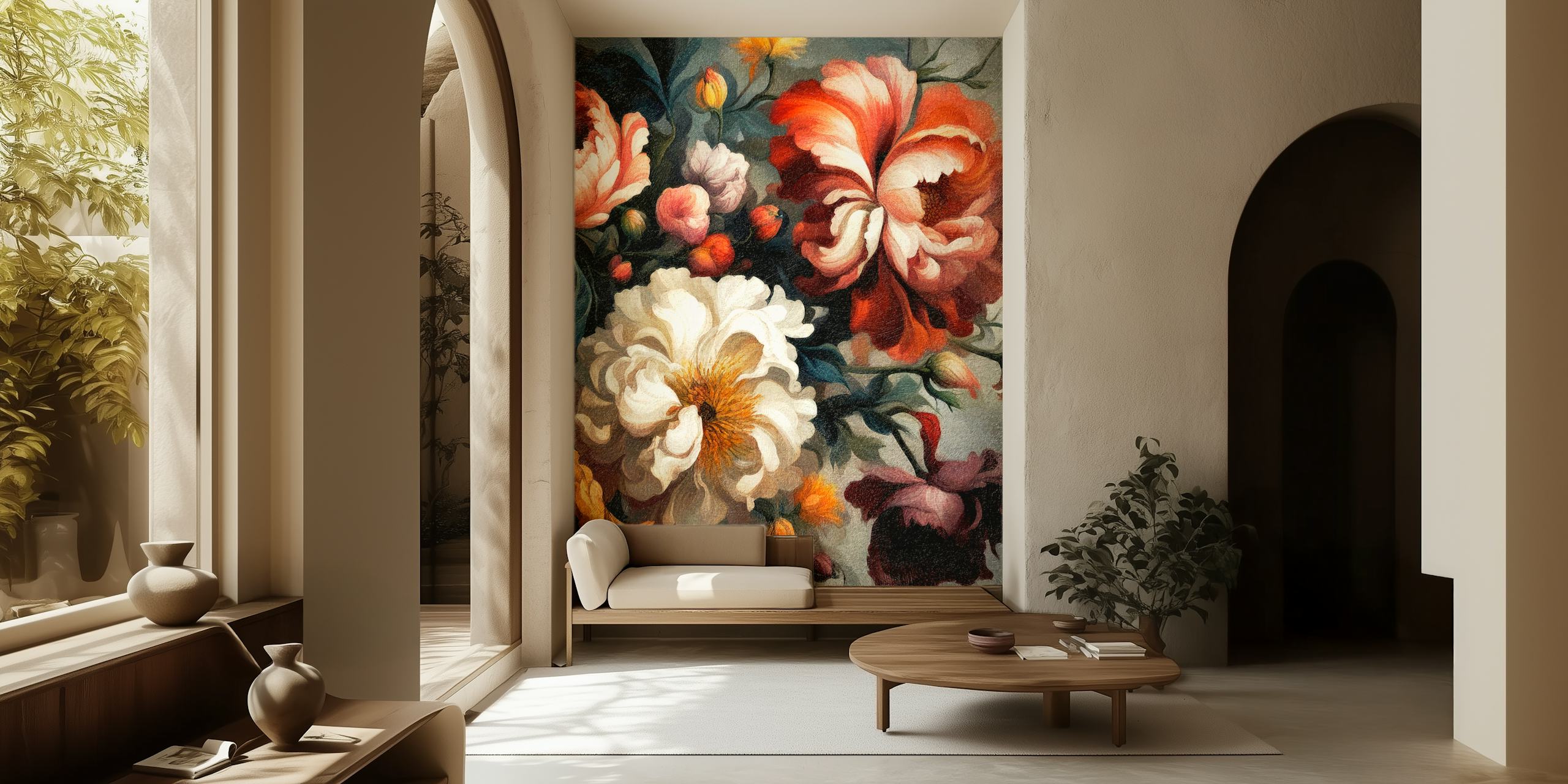 Moody Baroque Flowers tapetti huoneessa