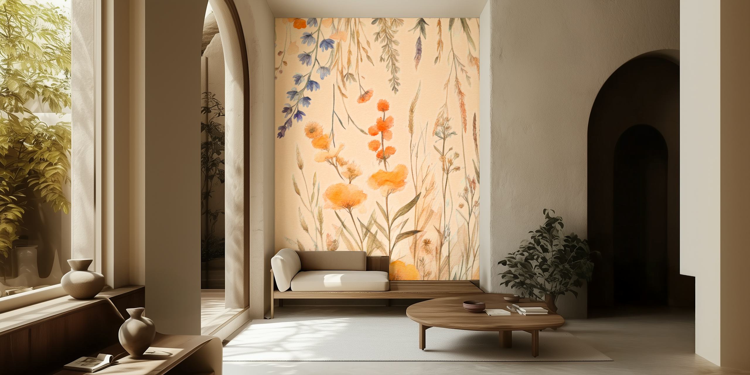 Peach Fuzz Floral Arrangements wallpaper in a room