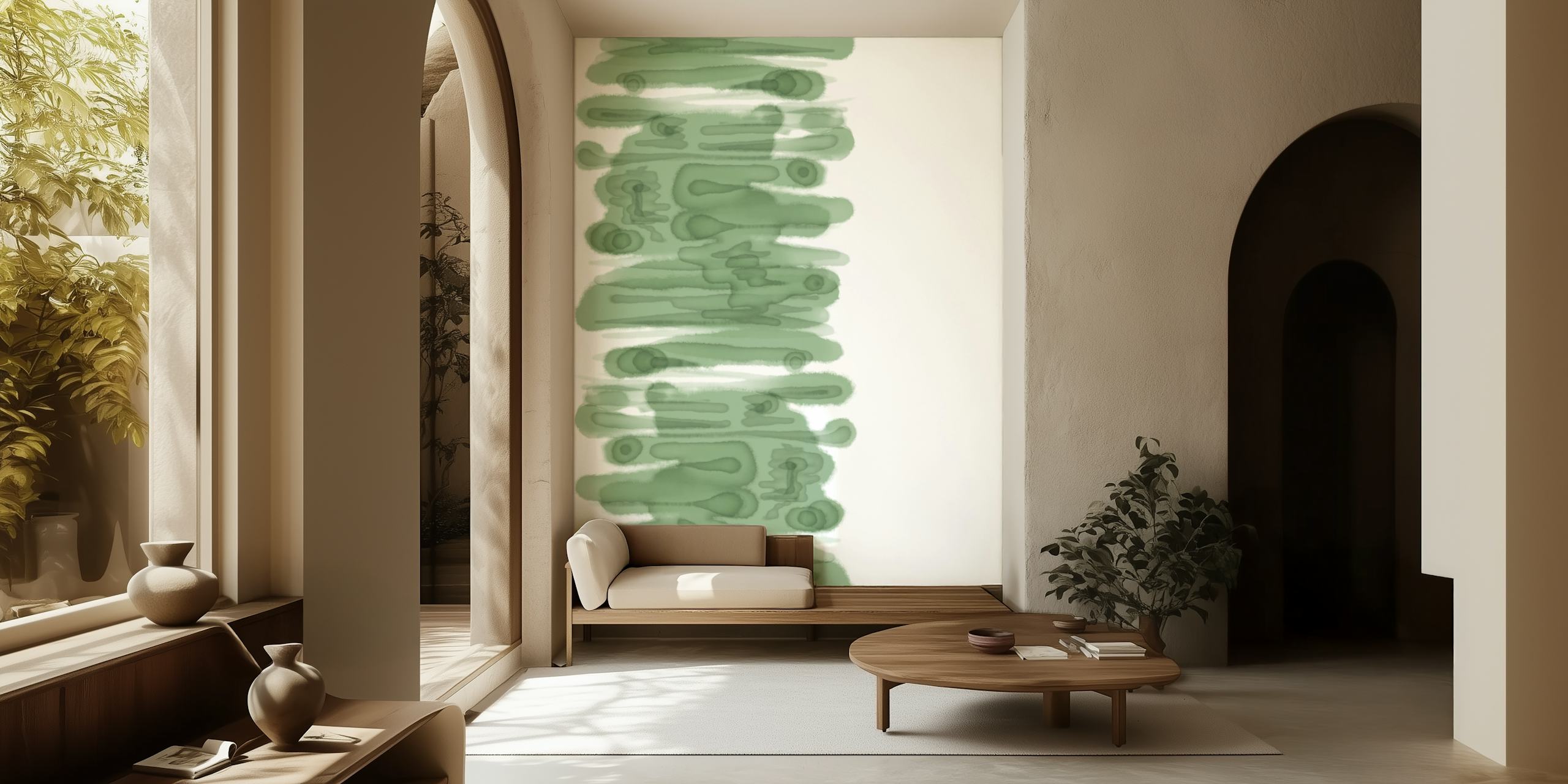 Sage green moon path wallpaper σε ένα δωμάτιο
