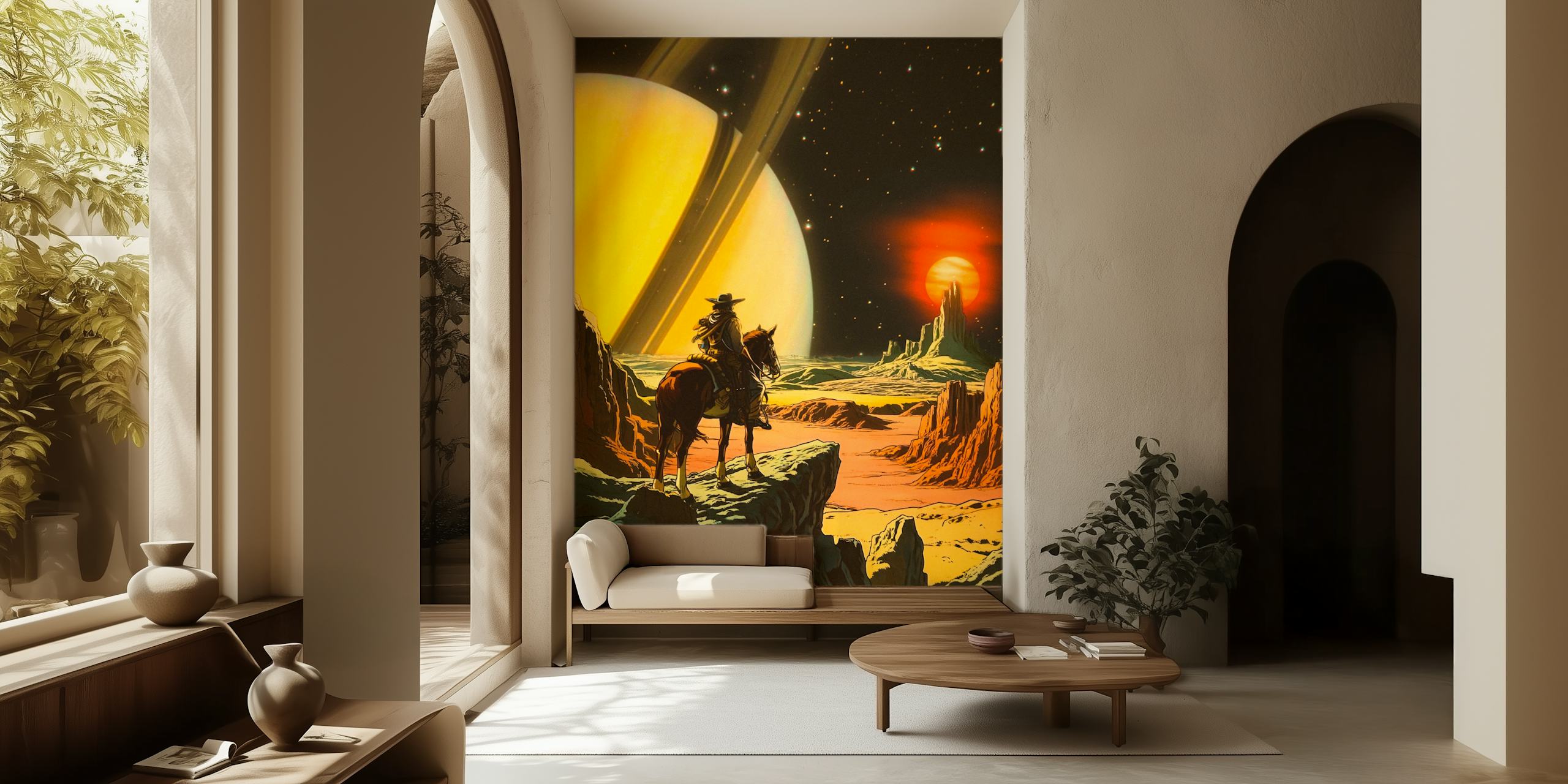 Cosmic Cowboy wallpaper in a stylish room