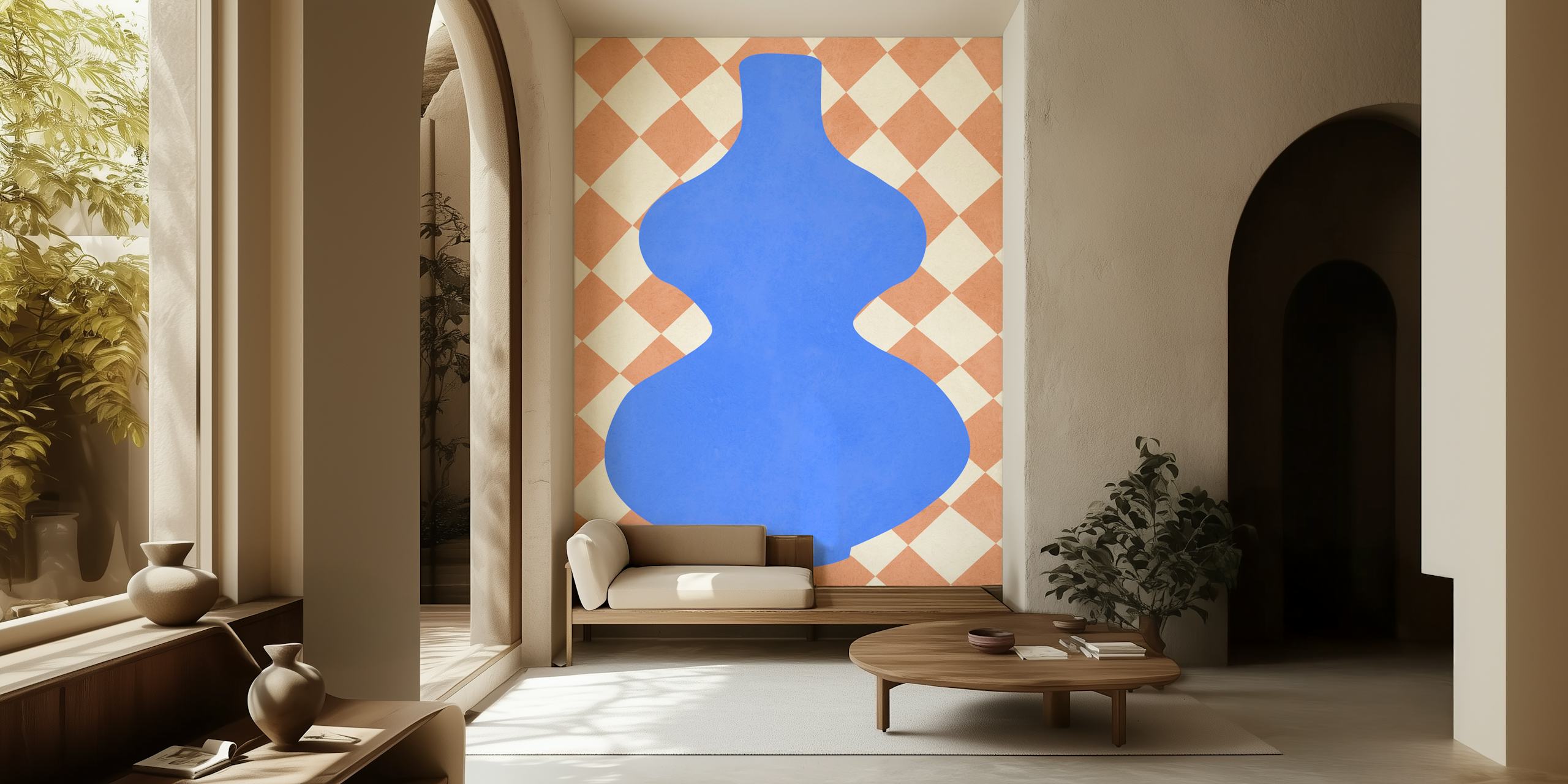 Vase illustration behang in een moderne kamer