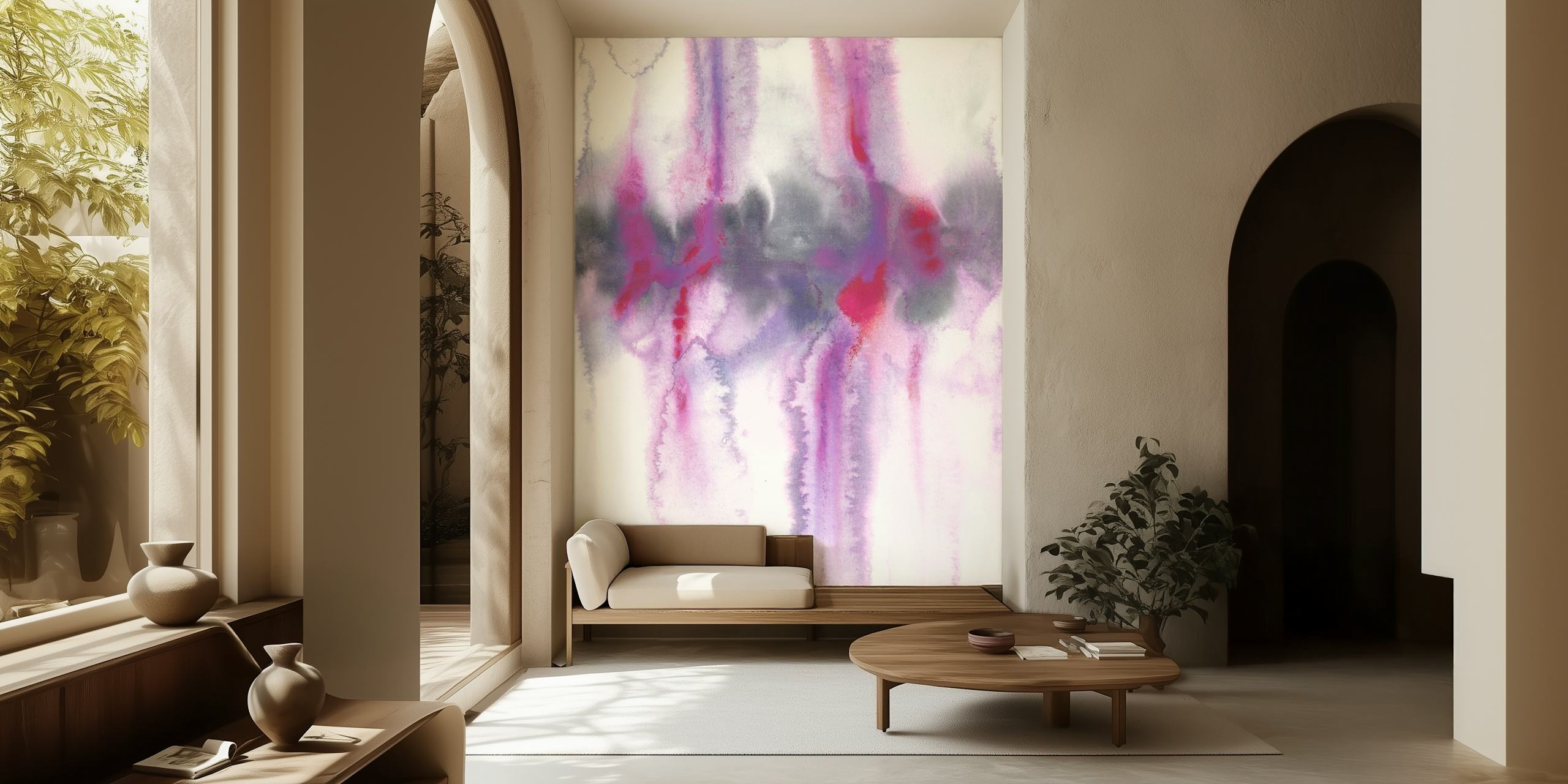 Abstract Purple Landscape wallpaper in een kamer
