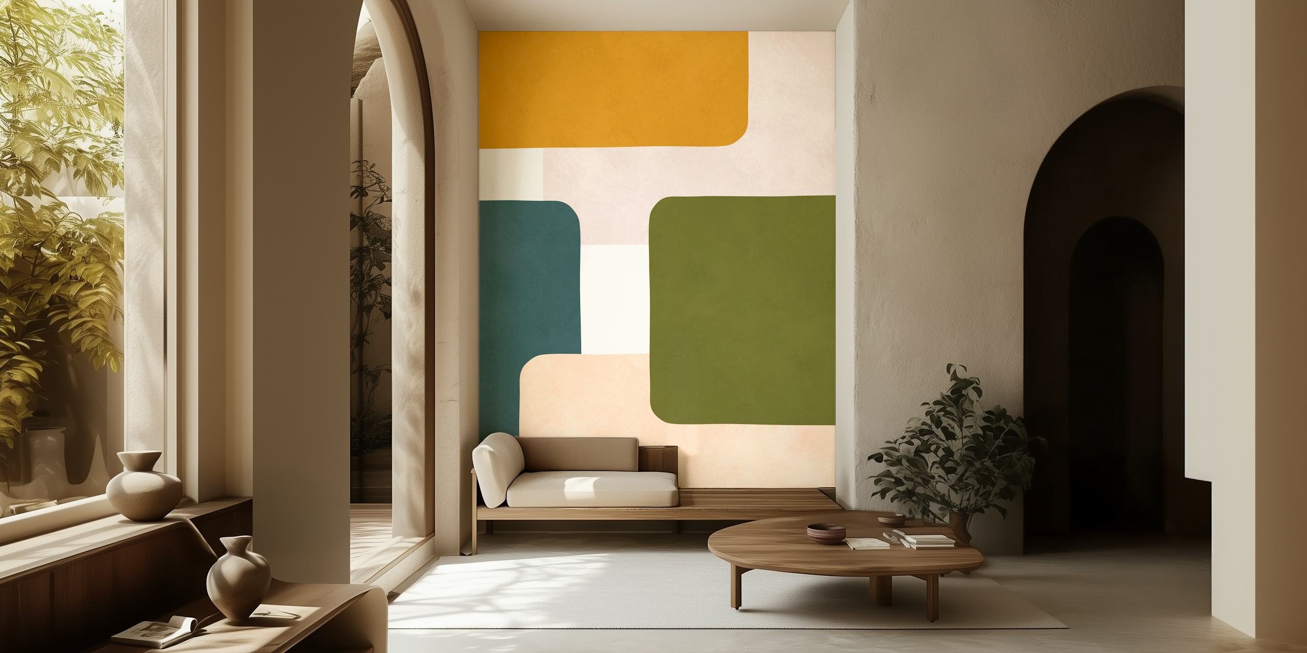 Expressive curved shapes wallpaper displayed in a room