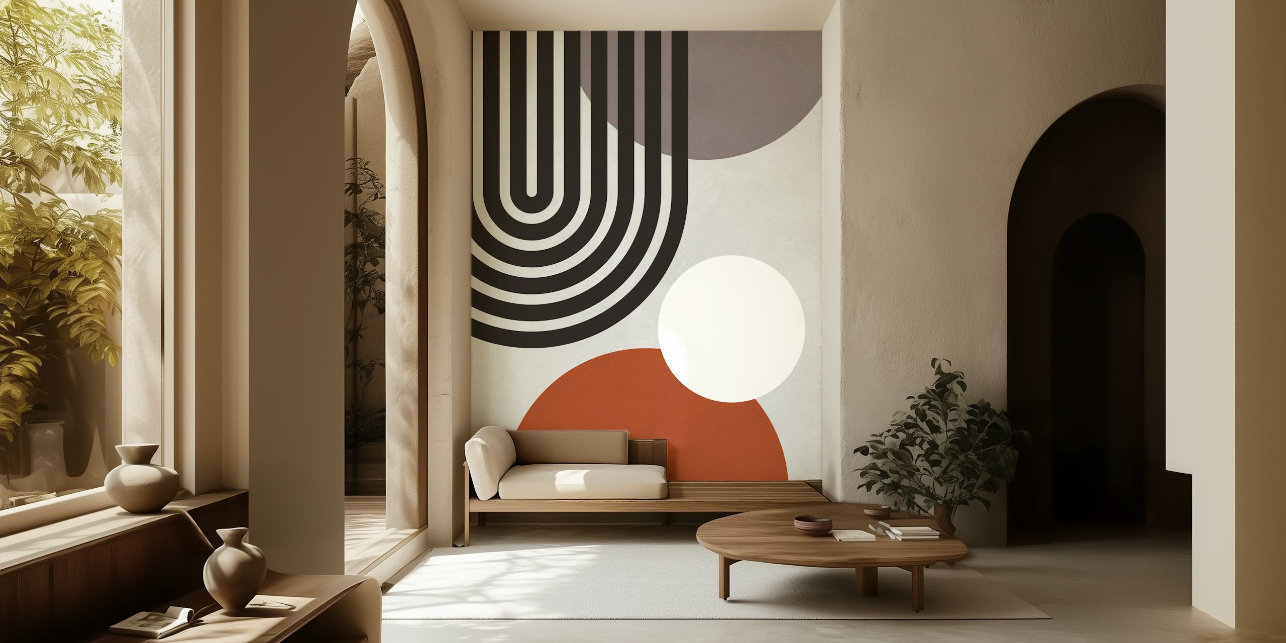 Geometric lines and circles tapet i et rom