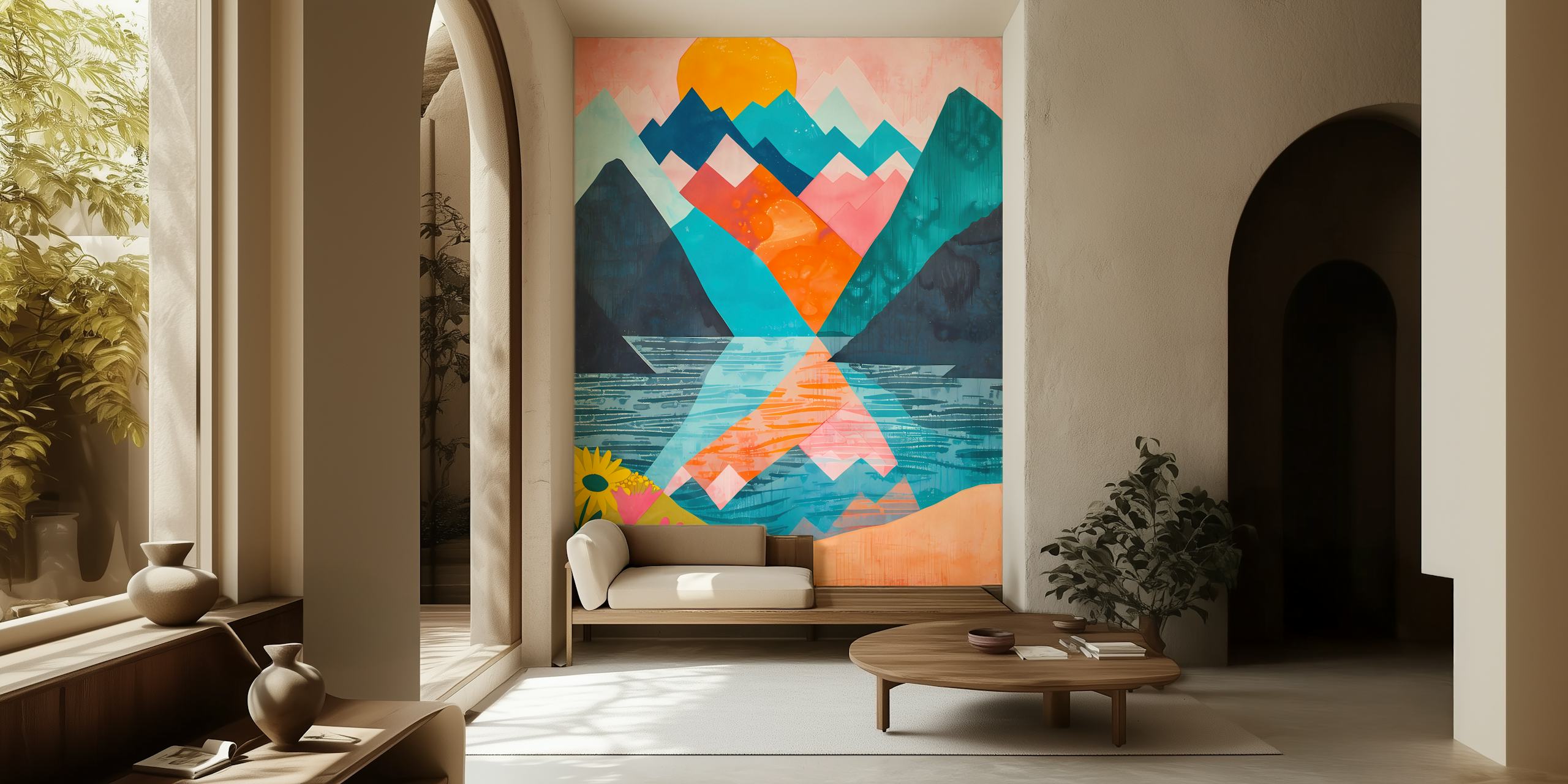 Beautiful mountains wallpaper in a room