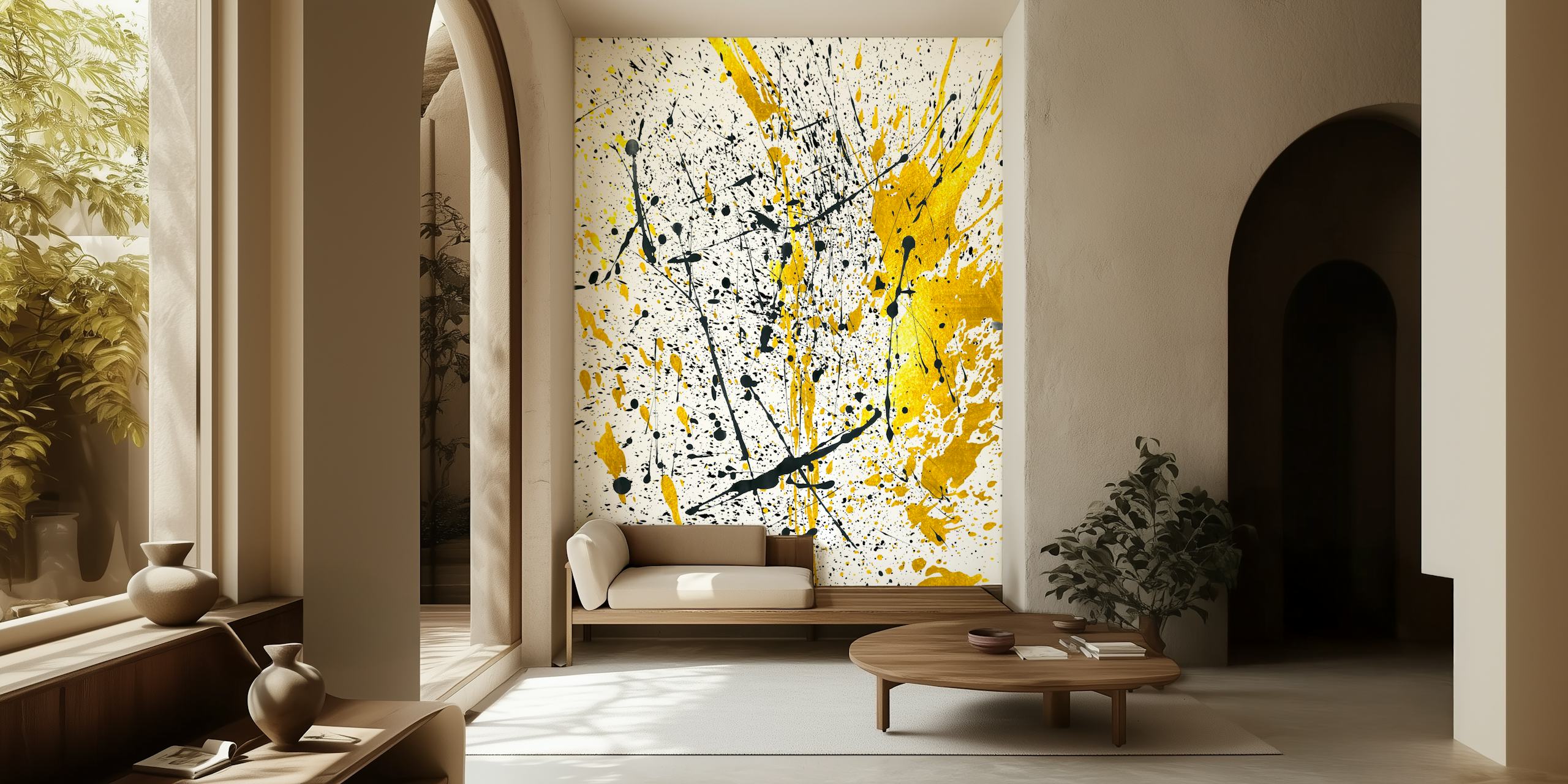 Black and Gold Abstract Strokes Tapetenmuster