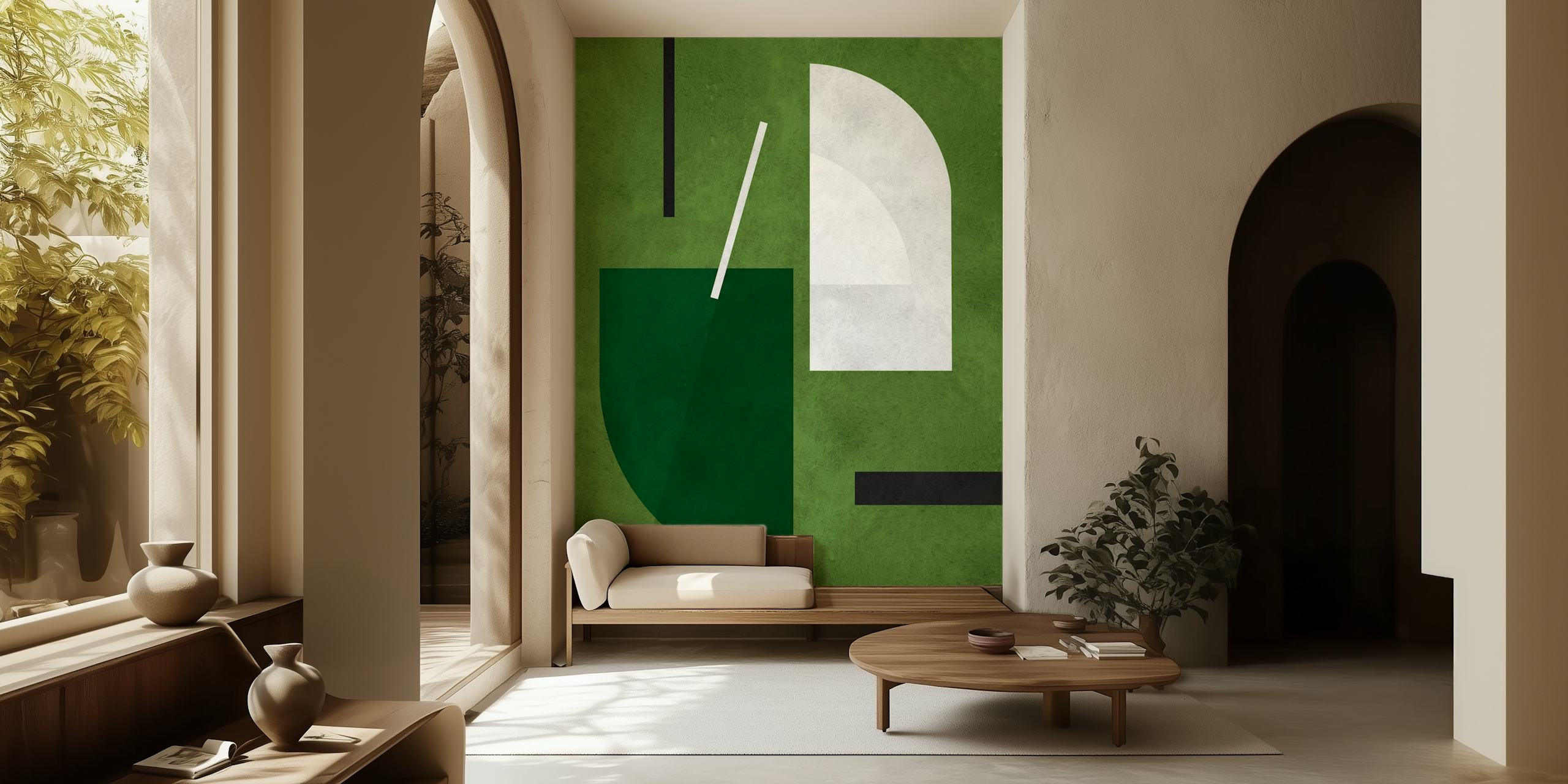 Green and white geometric shapes wallpaper