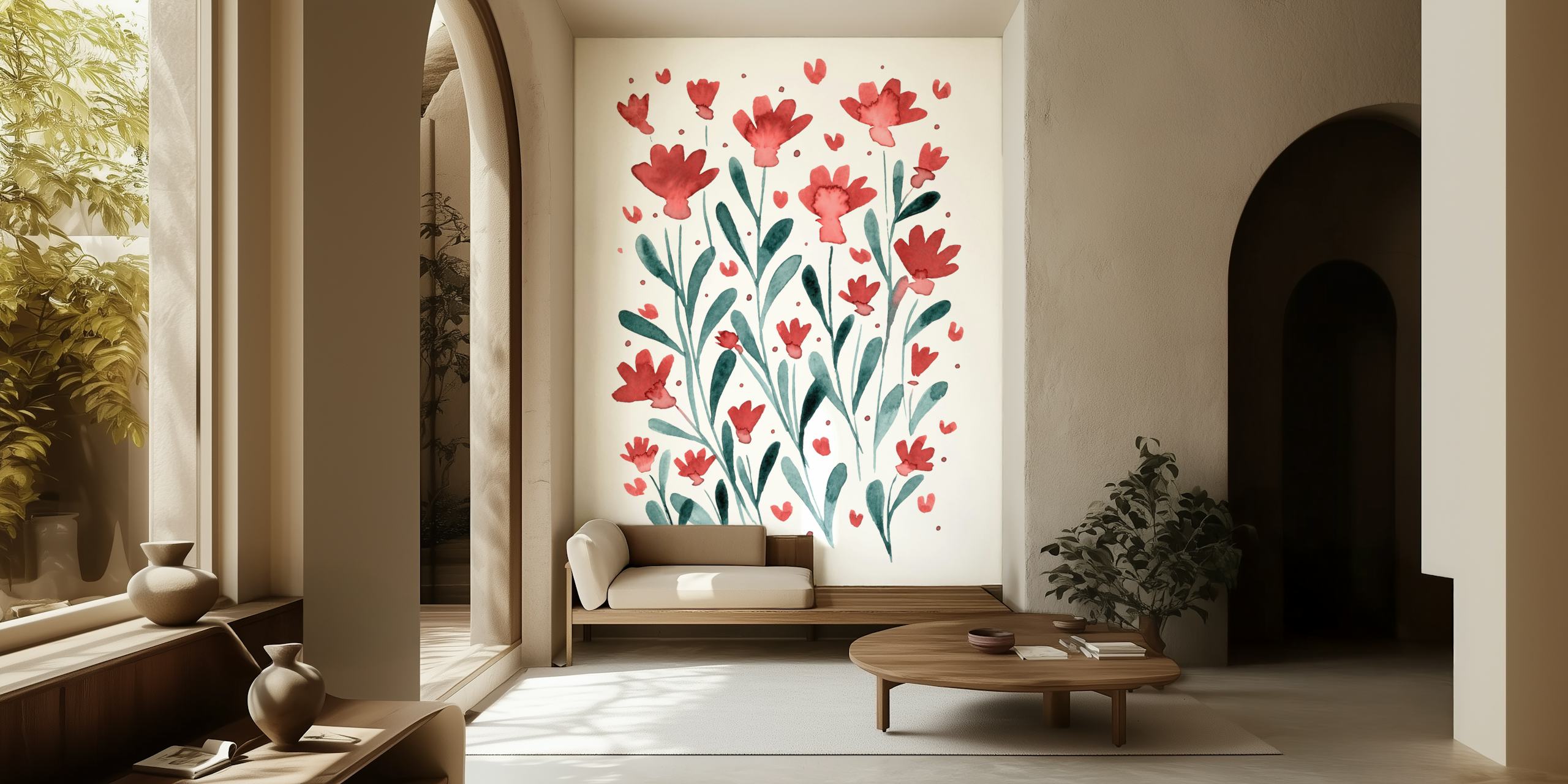 Carta da parati in stile vintage con fiori del nontiscordardime su uno sfondo scuro.