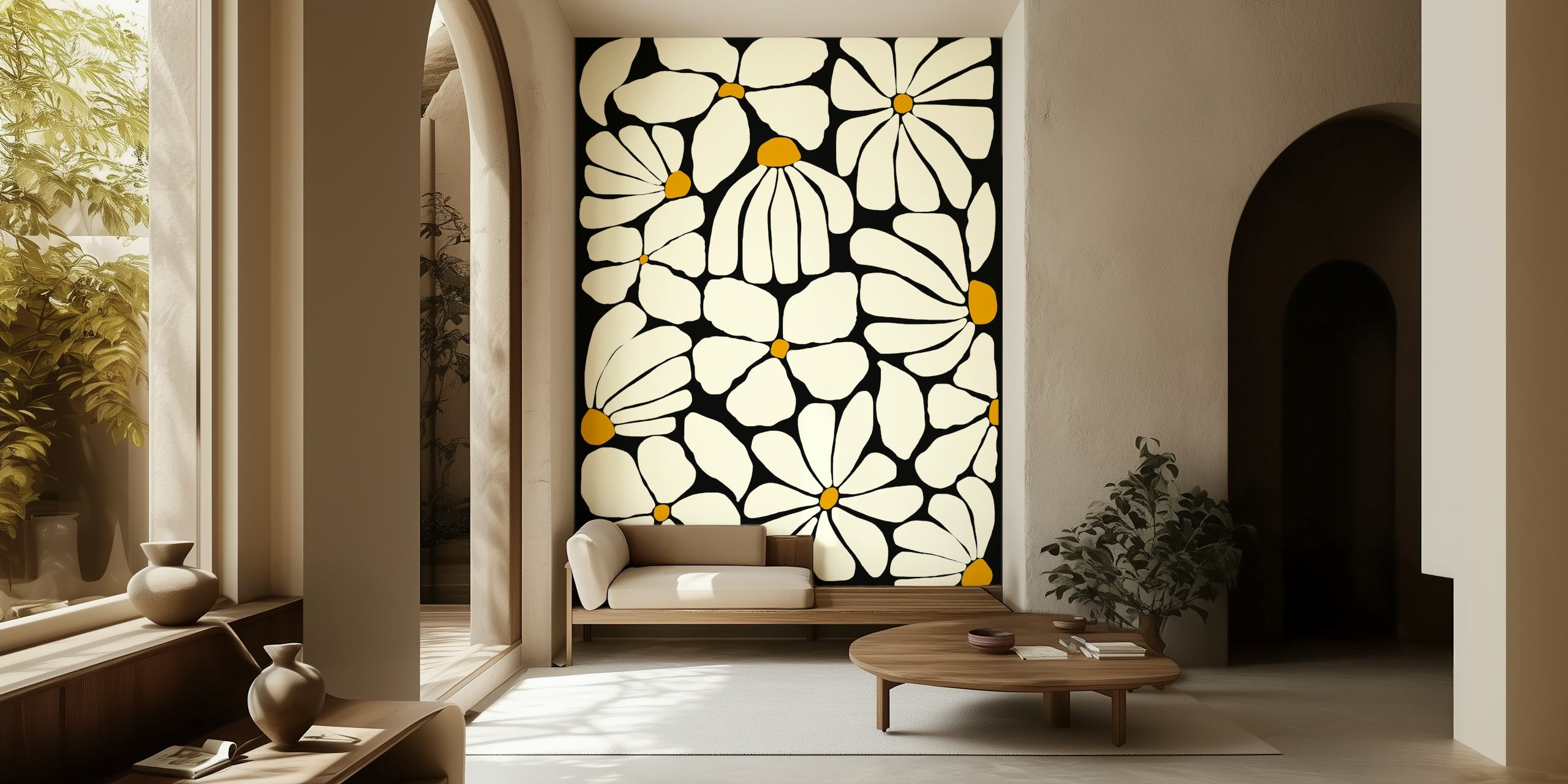 Wild Bloom neutrals floral wallpaper in a room