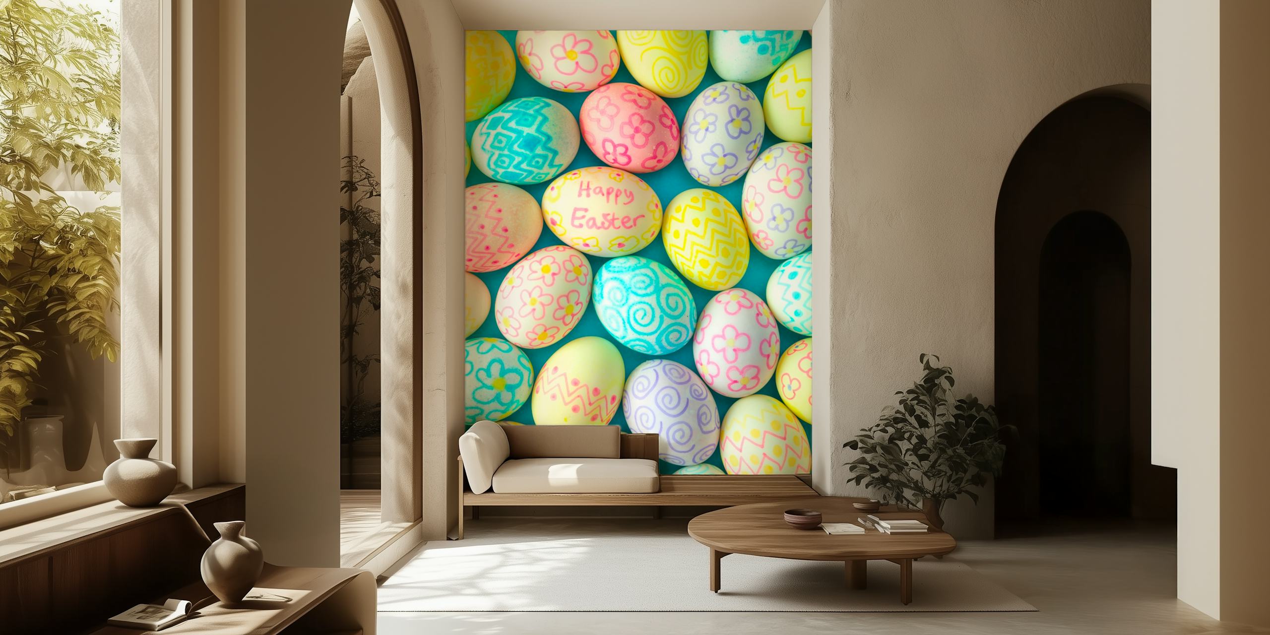 Papel de parede colorido Easter Eggs em um quarto