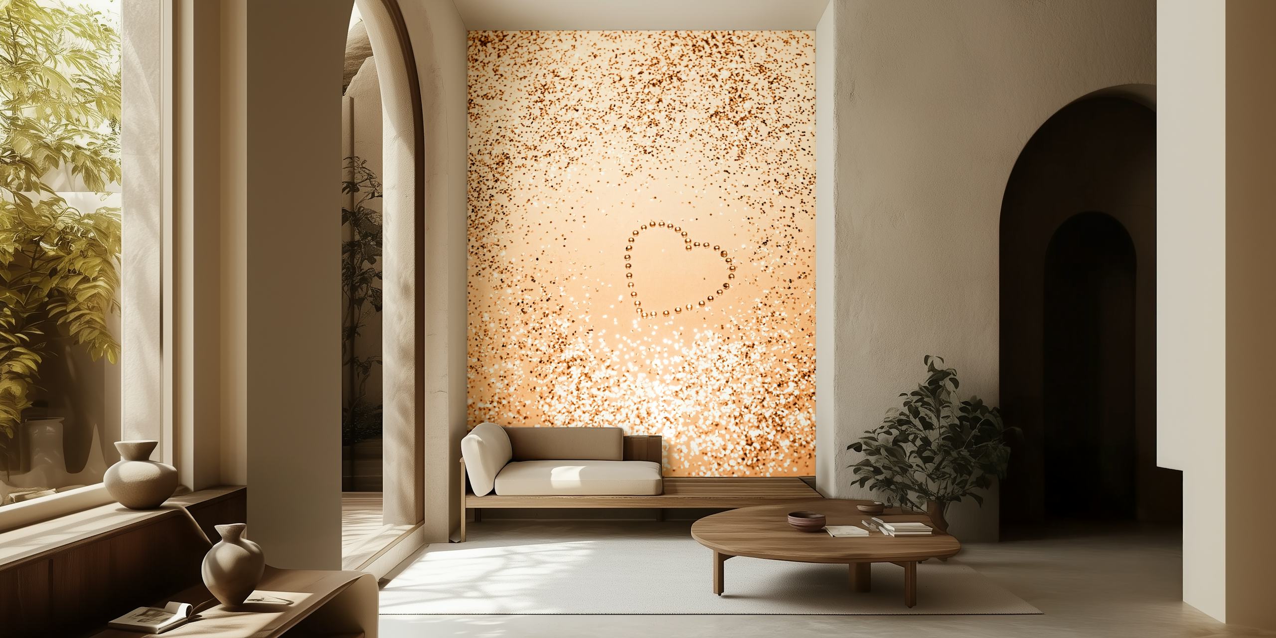 Orange glitter heart wallpaper in a room