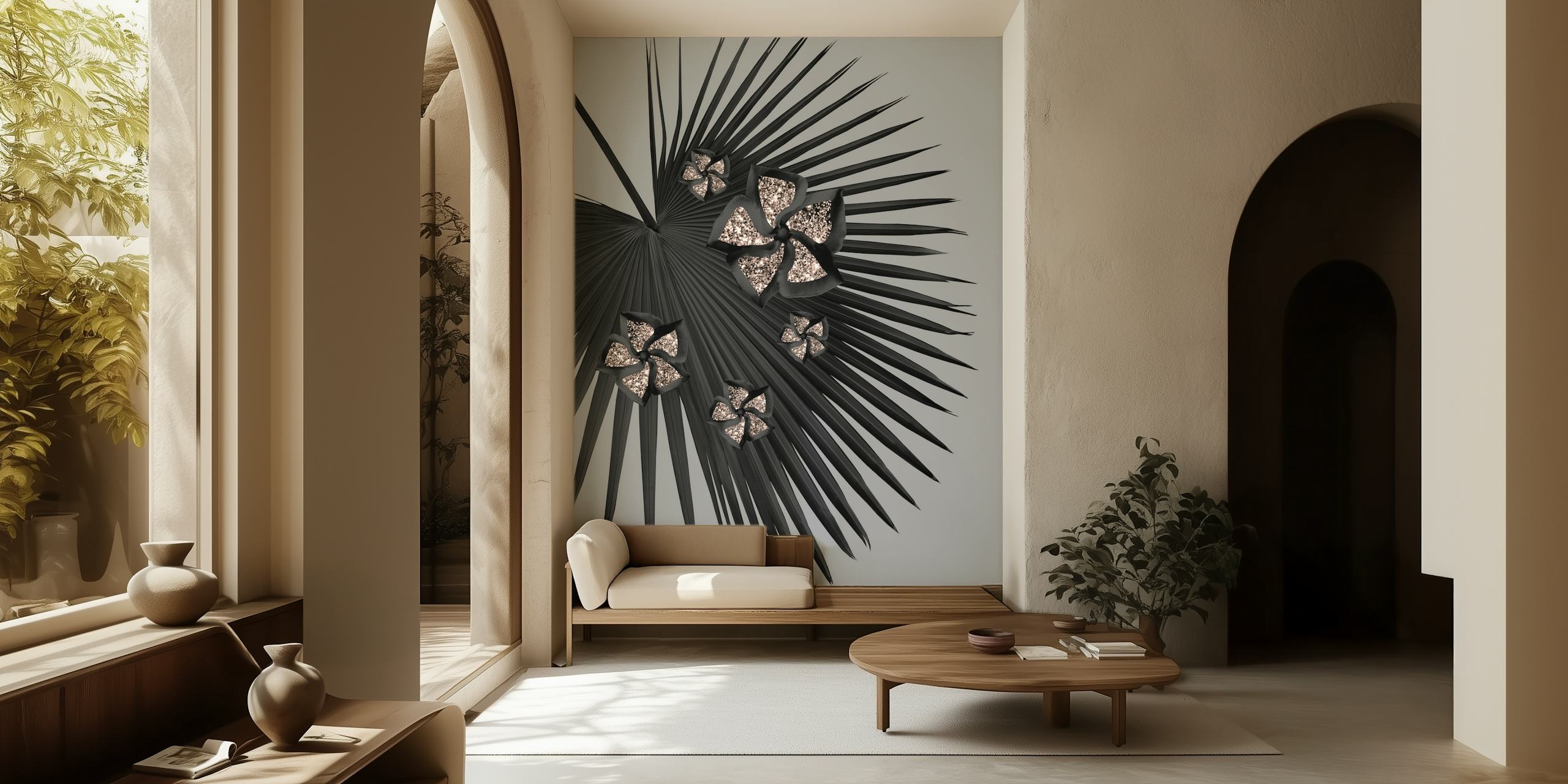 Papel tapiz Fan Palm Floral Glitter Glam 2 en una habitación