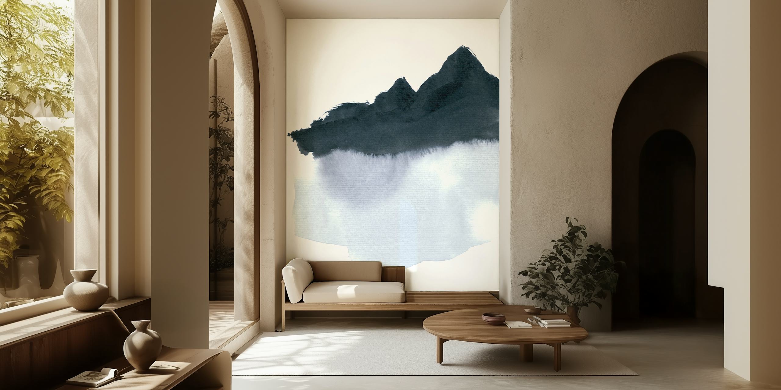 Papel de parede Mountainscape minimal em um quarto