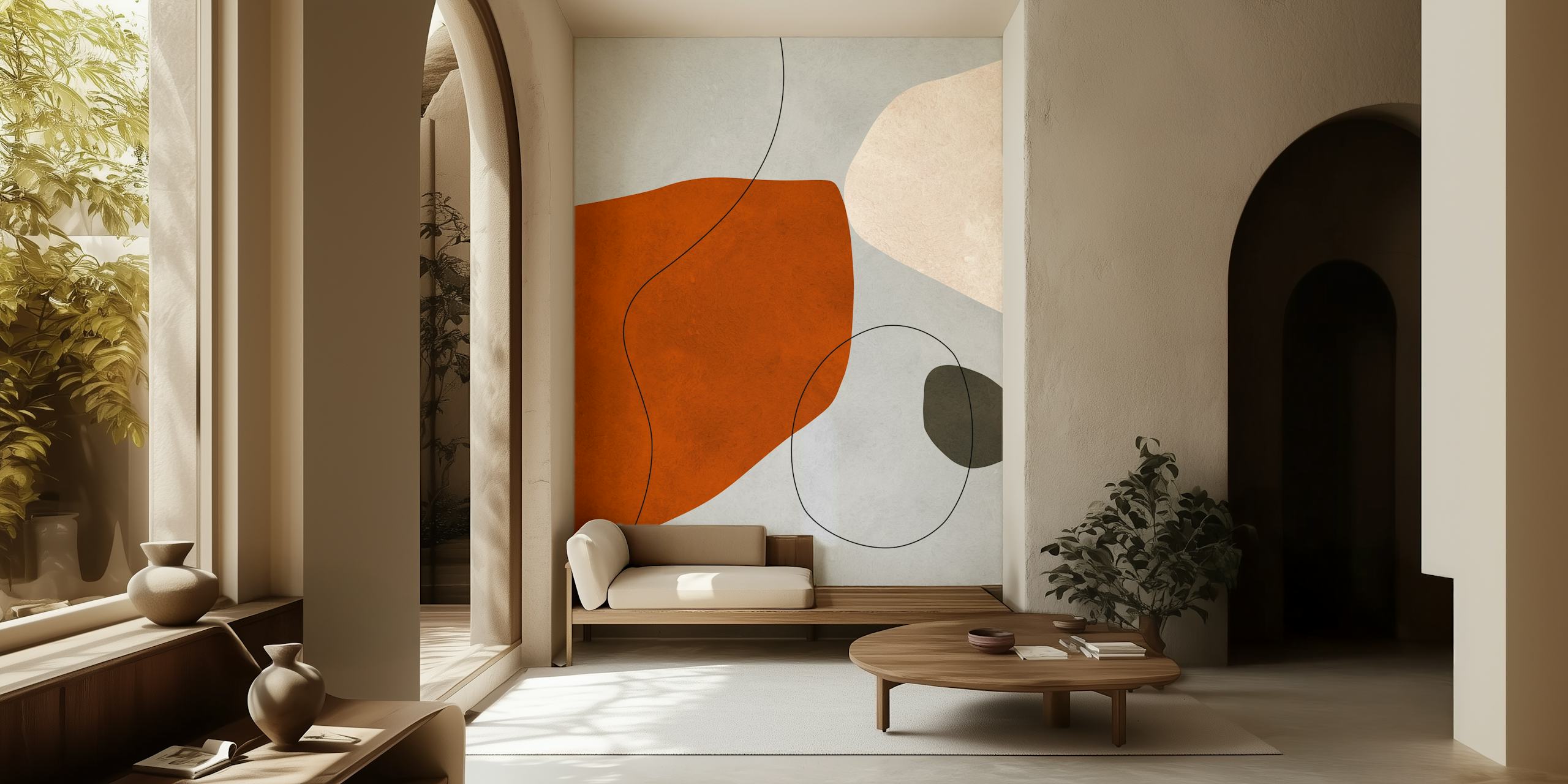 Papel de parede Modern Abstract Earth Tones em um quarto