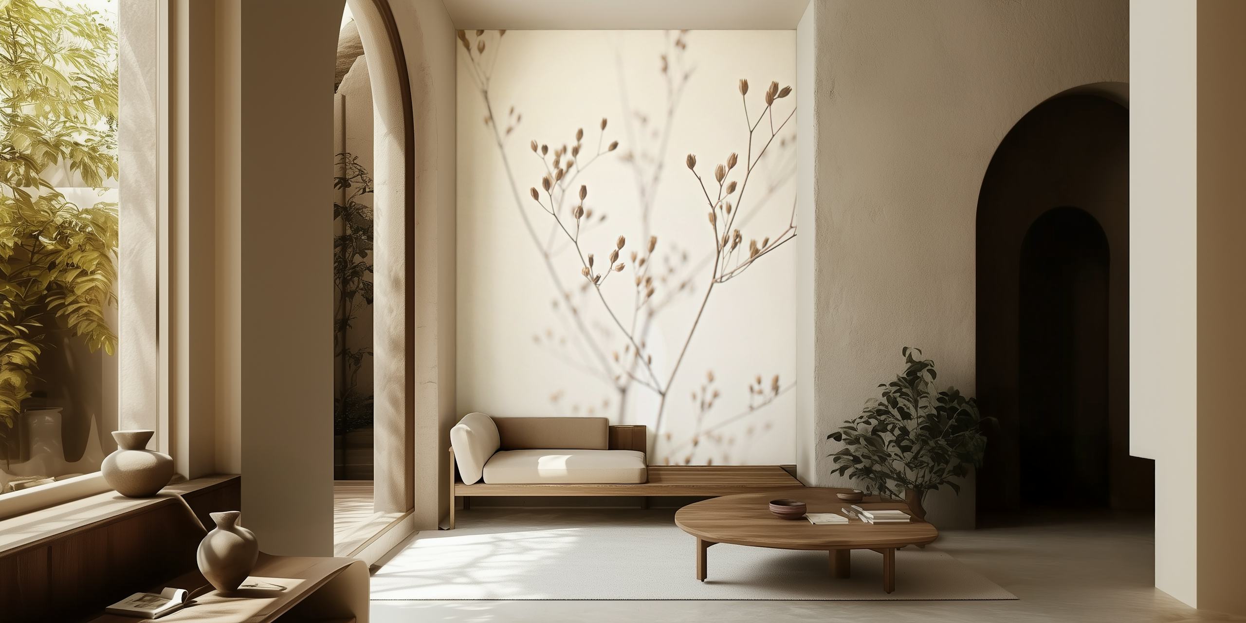 Papel de parede Wildflower Natural Beige em um quarto