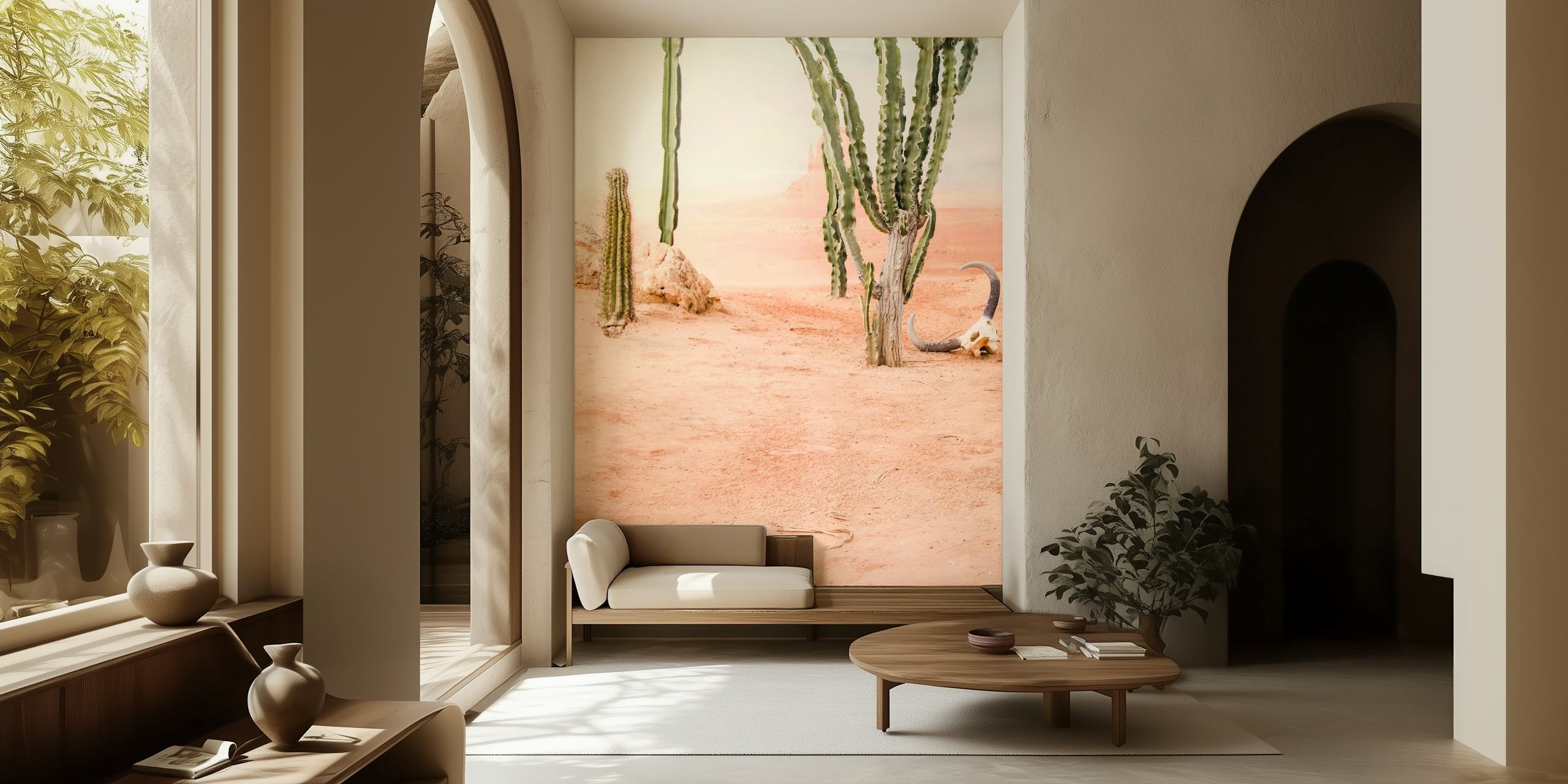 Desert cacti skull wilderness scene tapeta