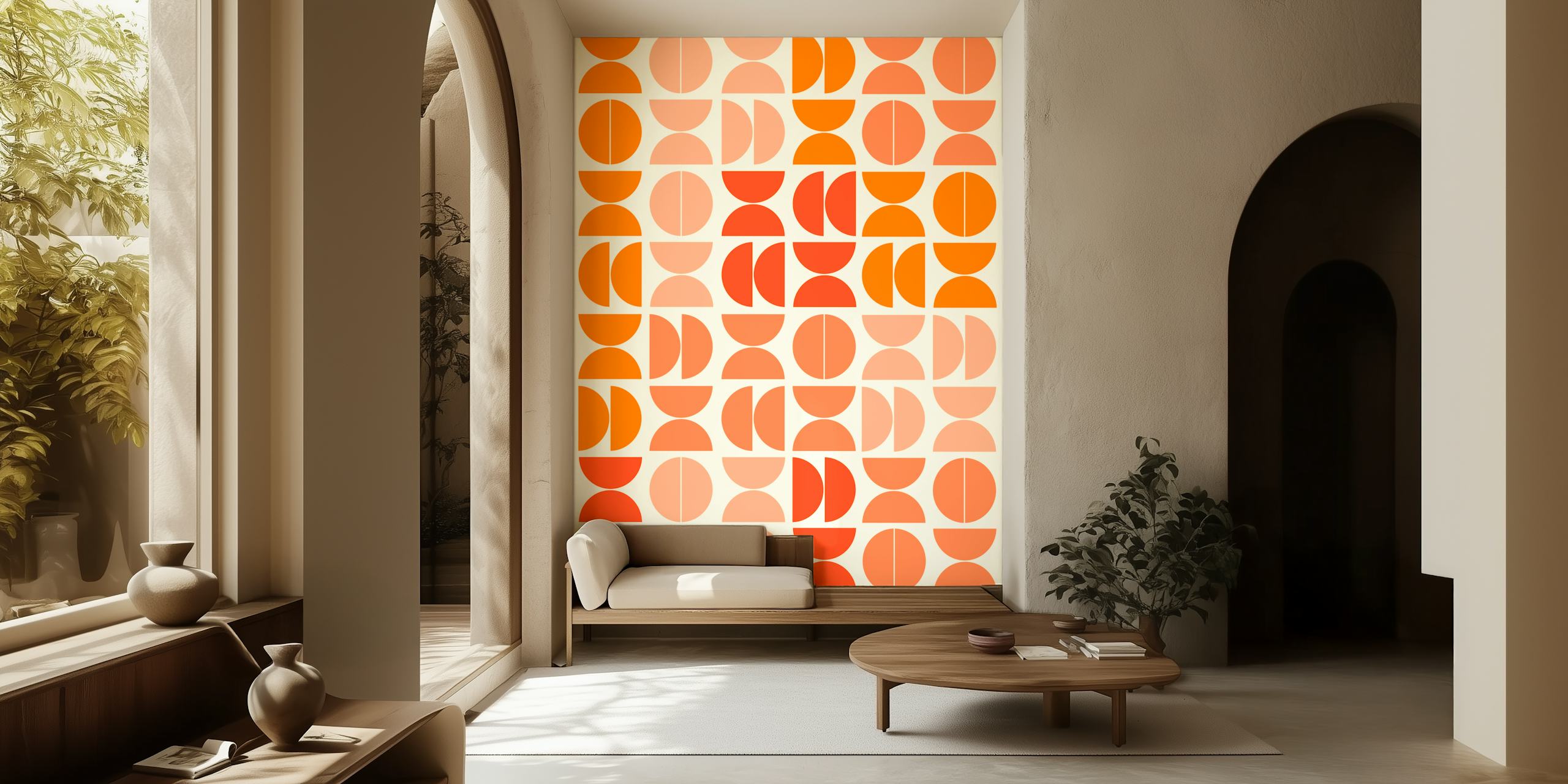 Geometric orange and pink pattern wallpaper