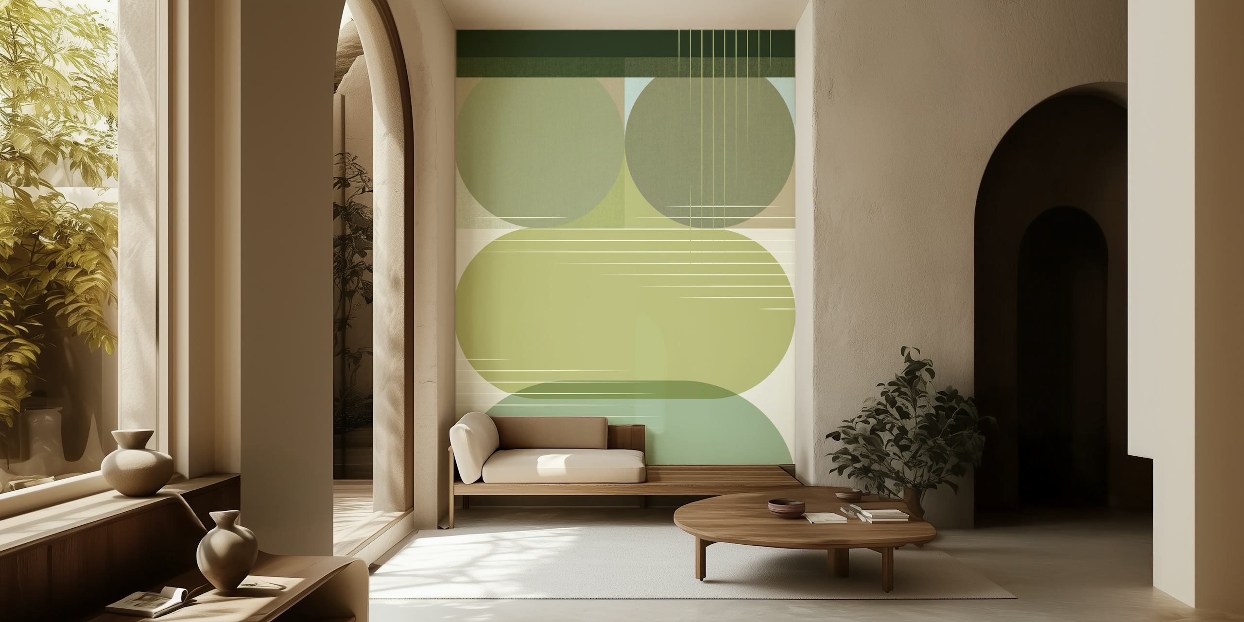 Sage Green Geometry wallpaper in a room