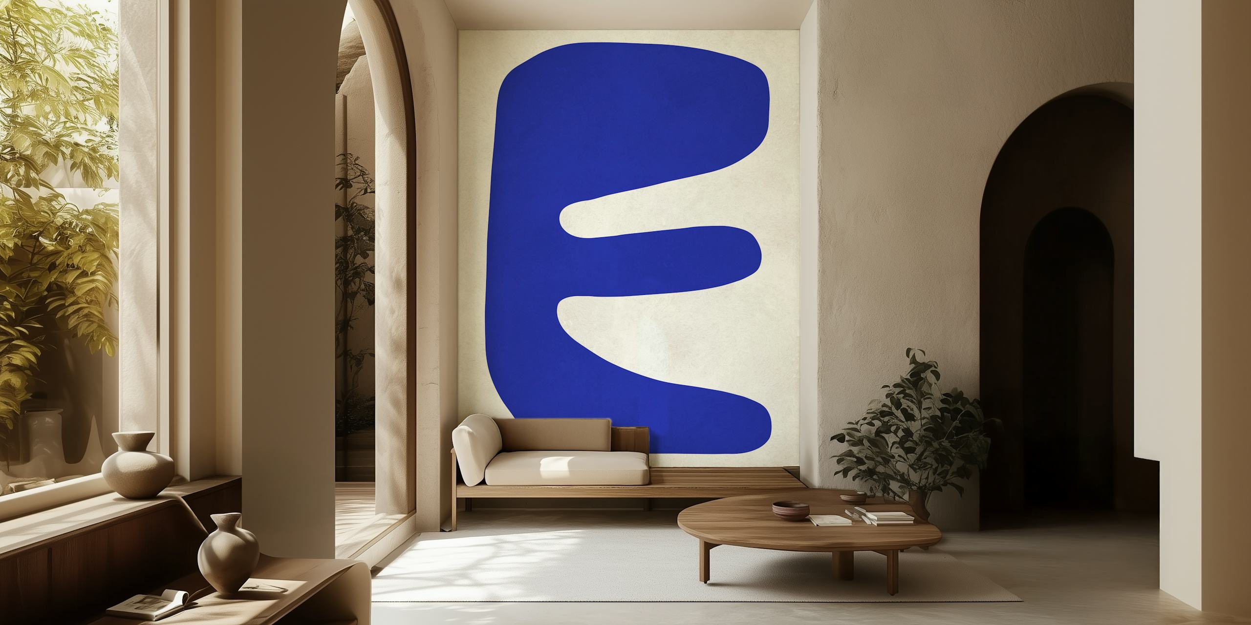 Ταπετσαρία Abstract Blue Swirl σε ένα δωμάτιο