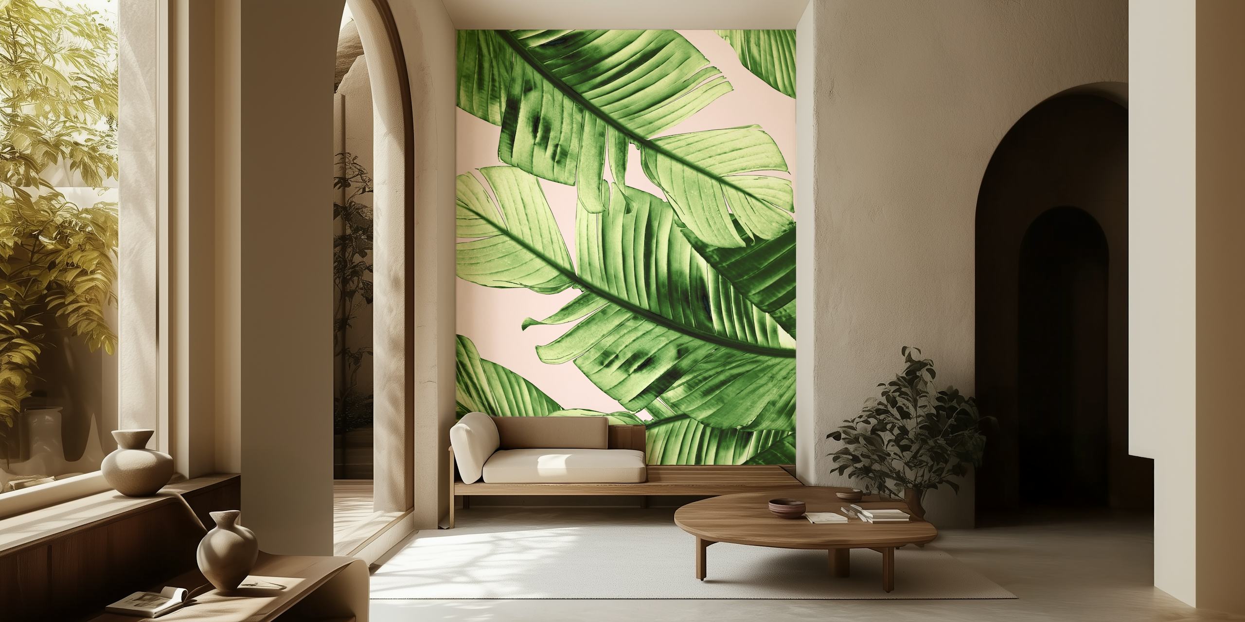 Ταπετσαρία Blush Banana Leaves σε ένα δωμάτιο