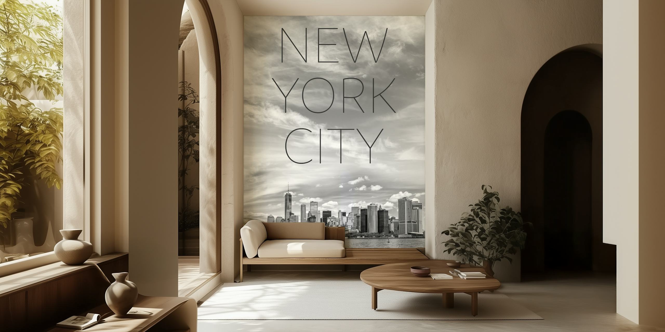 Minimalist wallpaper du skyline de NYC dans la pièce