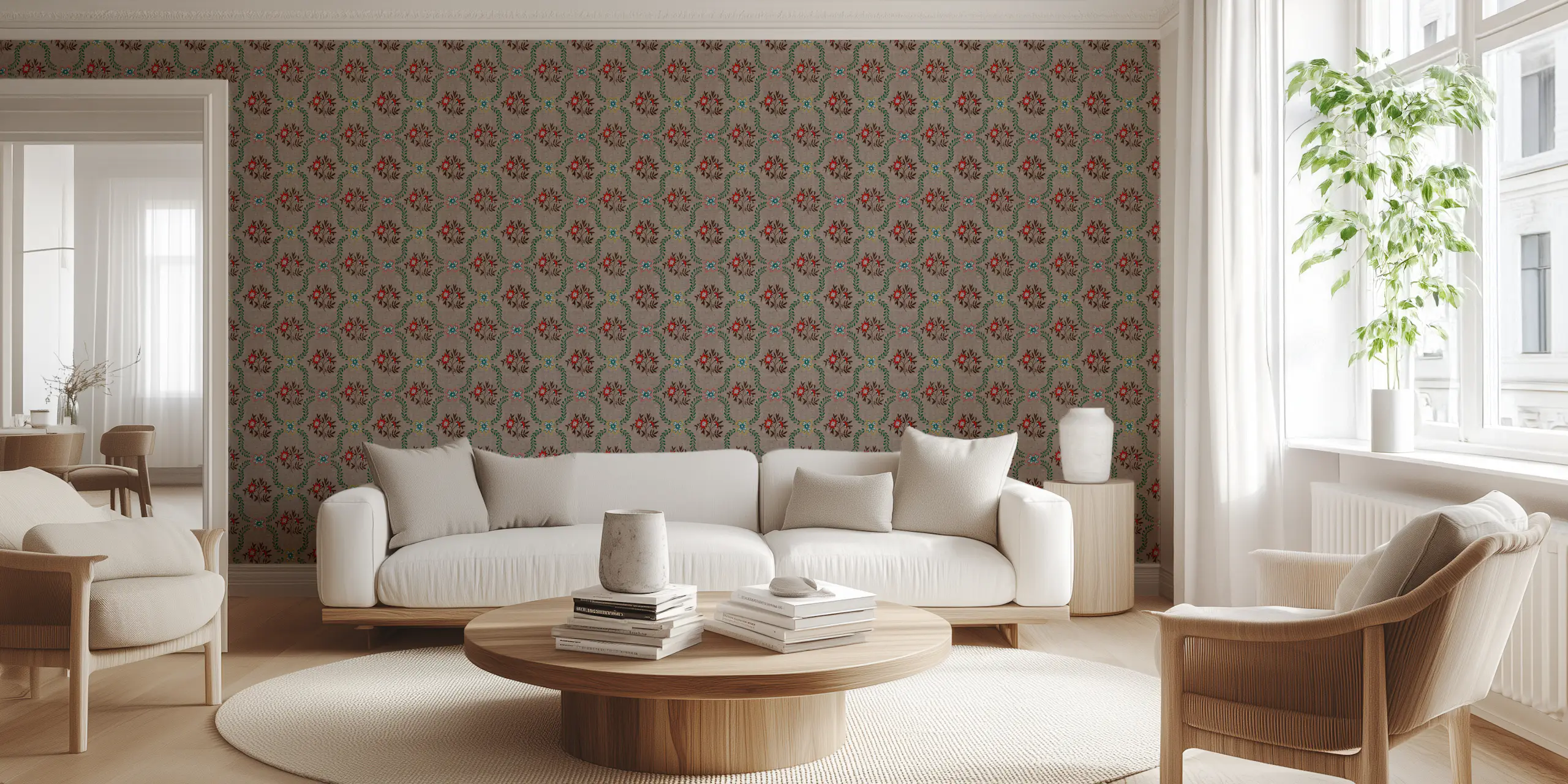 Vintage Boho Folk Art Trellis Wallpaper - Happywall