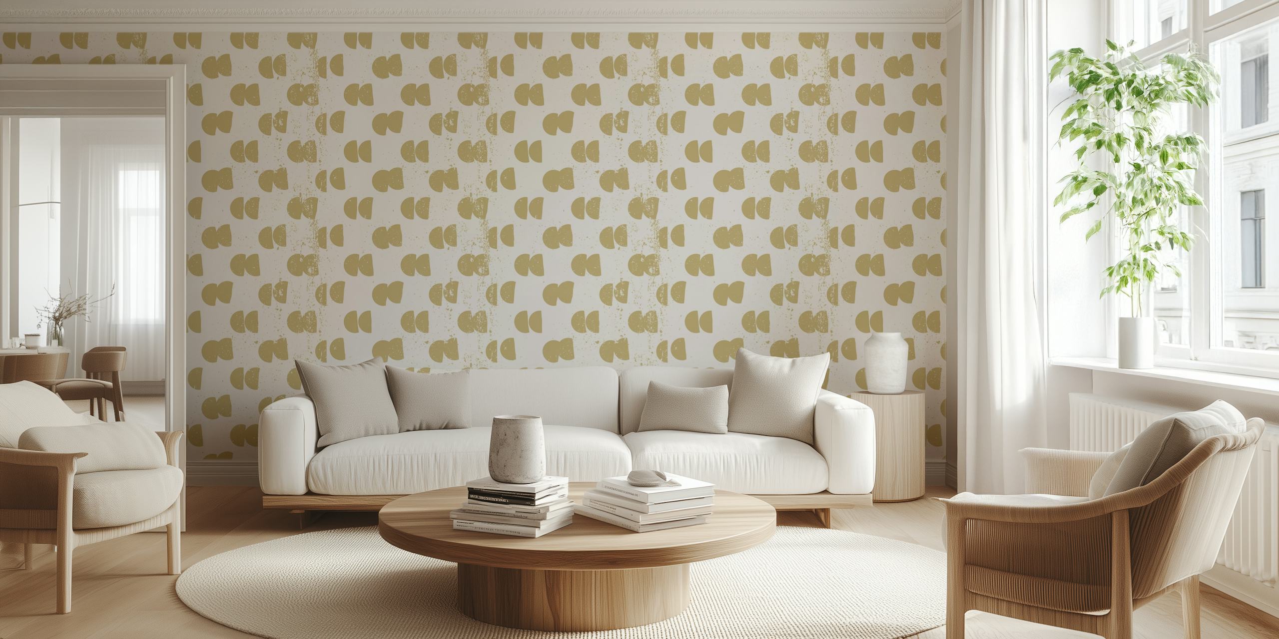 Gold semicircles wallpaper displayed in a room