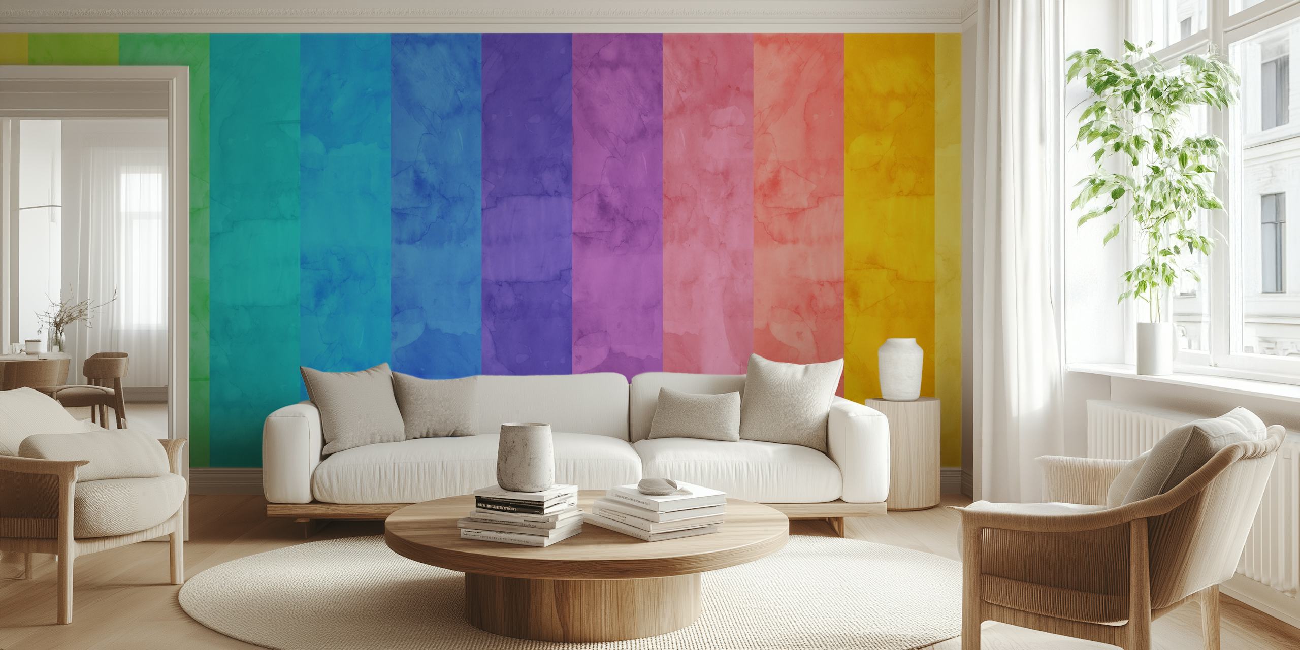 Watercolor geometric wallpaper with vibrant rainbow colors