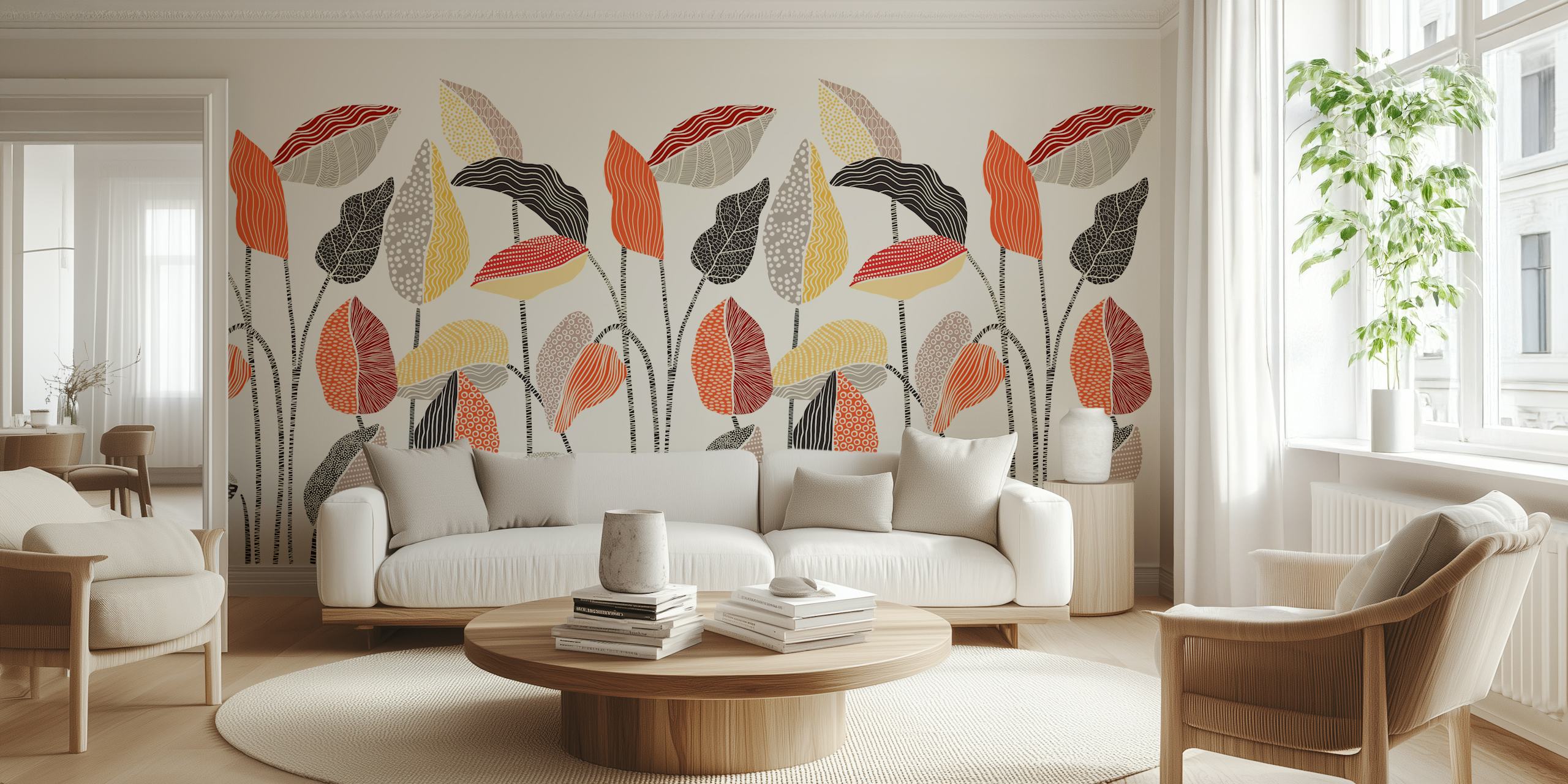 Rustic Leaf Tapestry papel pintado en una habitación