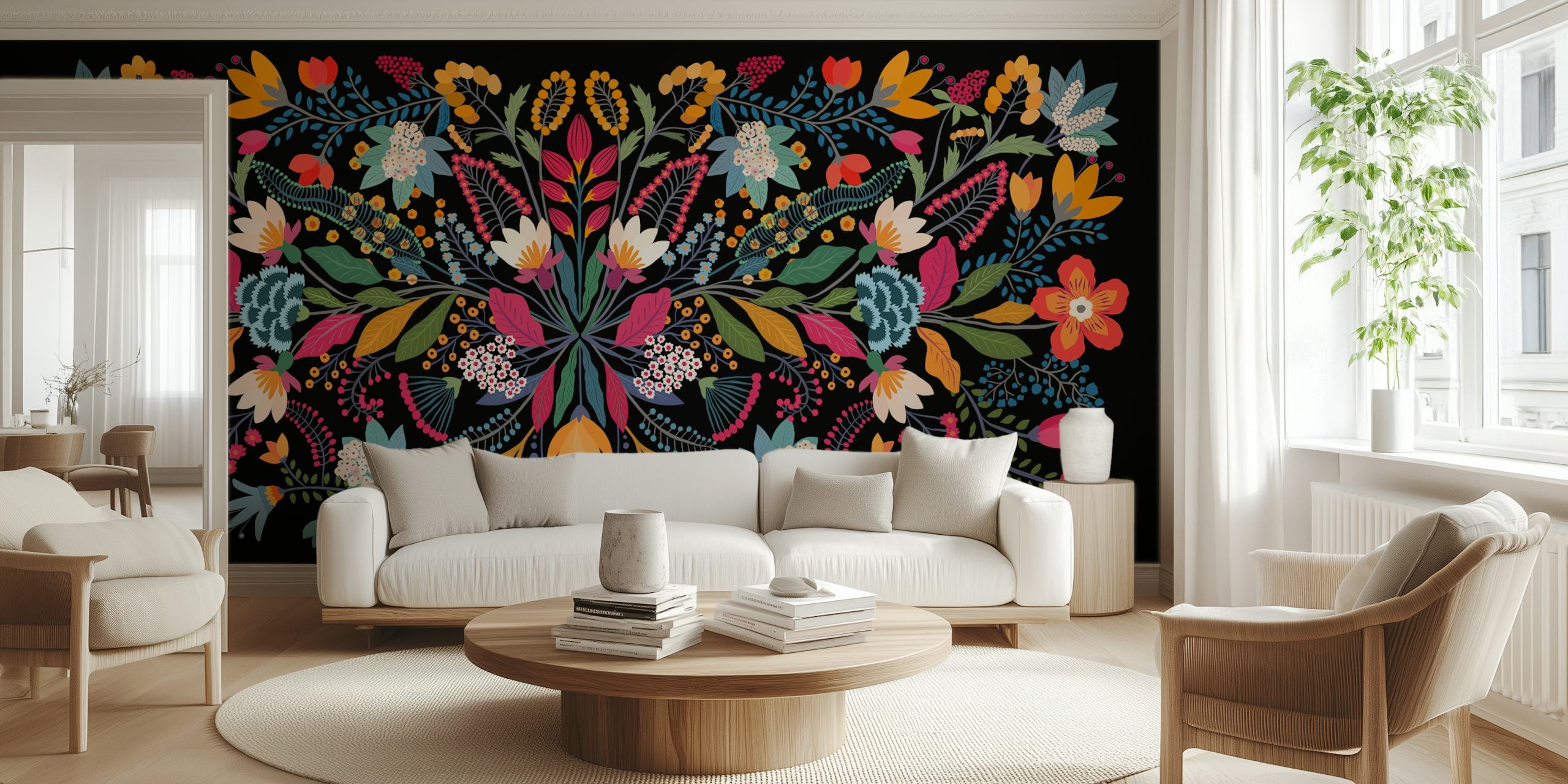 Tapeta Otomi Floral Tapestry v pokoji