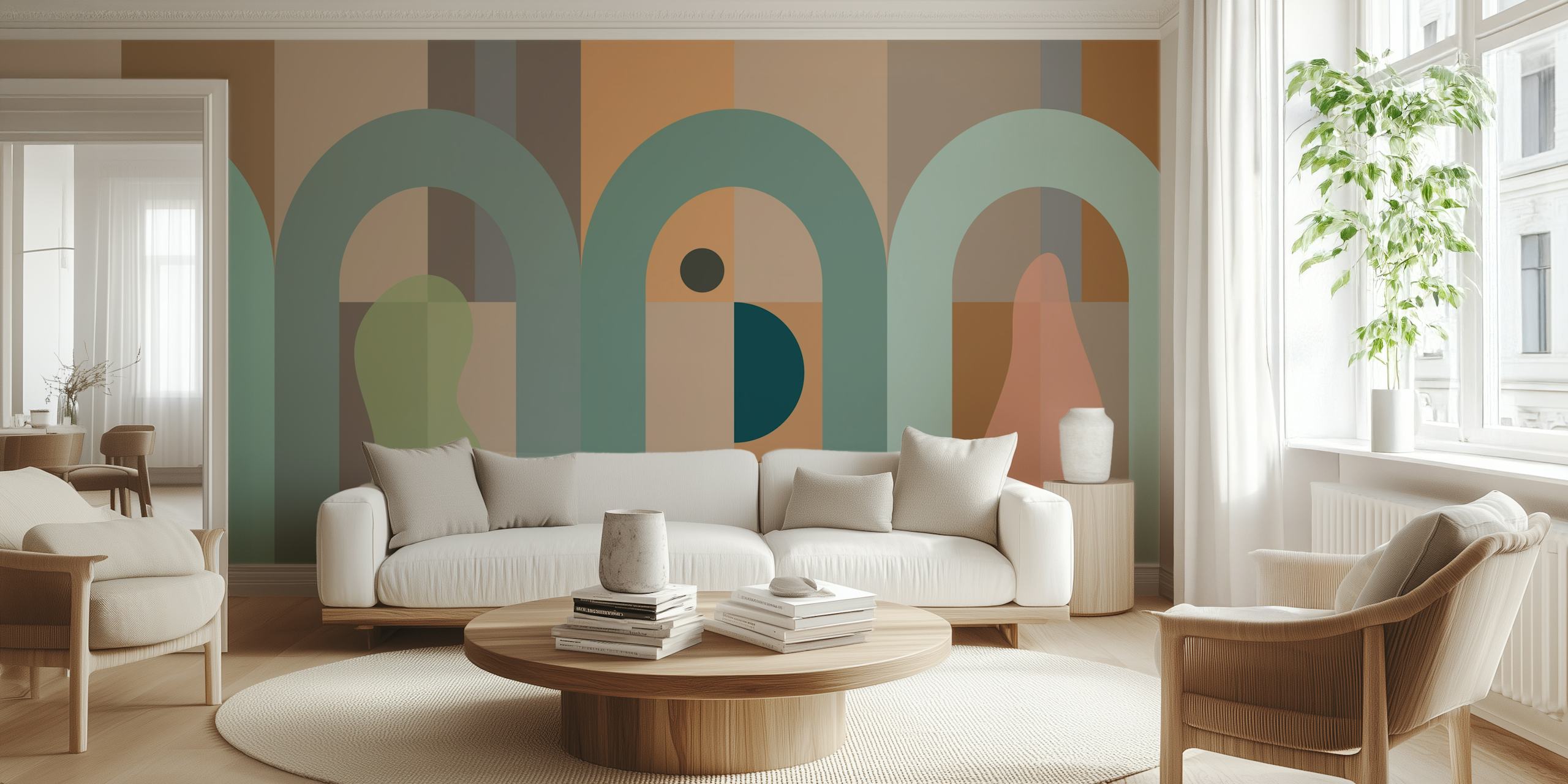 Geometric shapes in soft pastel colors, abstract arch wallpaper