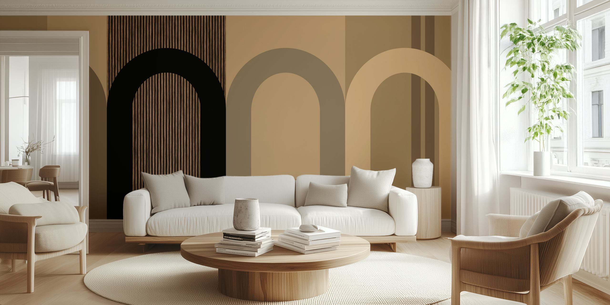 Papel pintado Earthy Tones Arch Design en una habitación